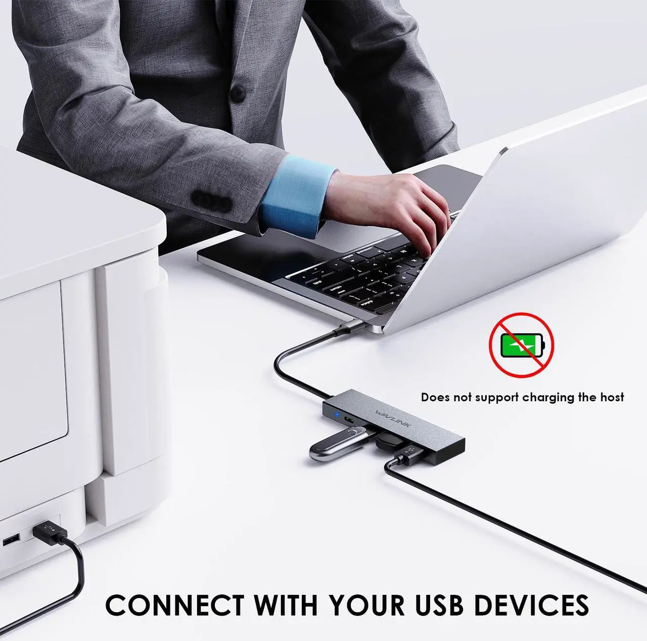 Alt view image 6 of 7 - WAVLINK USB C 10Gbps Hub, 4-Port SuperSpeed USB3.2 Gen2 Splitter, USB 3.2 Hub, Aluminum USB C to 2 USB C 2 USB A Multiport Adapter for iMac/MacBook/Air/Pro/Chromebook and More Type C Devices