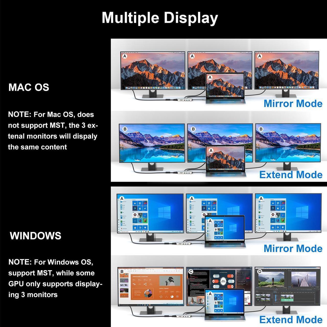 Alt view image 4 of 7 - WAVLINK USB C Docking Station Triple Display with 2x 4K HDMI, 1x 2K VGA, 85W Laptop Charging, Ethernet, SD/TF Card Reader, 3.5mm Audio Jack, 5 USB for Mac/Dell/Acer/HP/ASUS/Steam Deck/Rog Ally/Lenovo