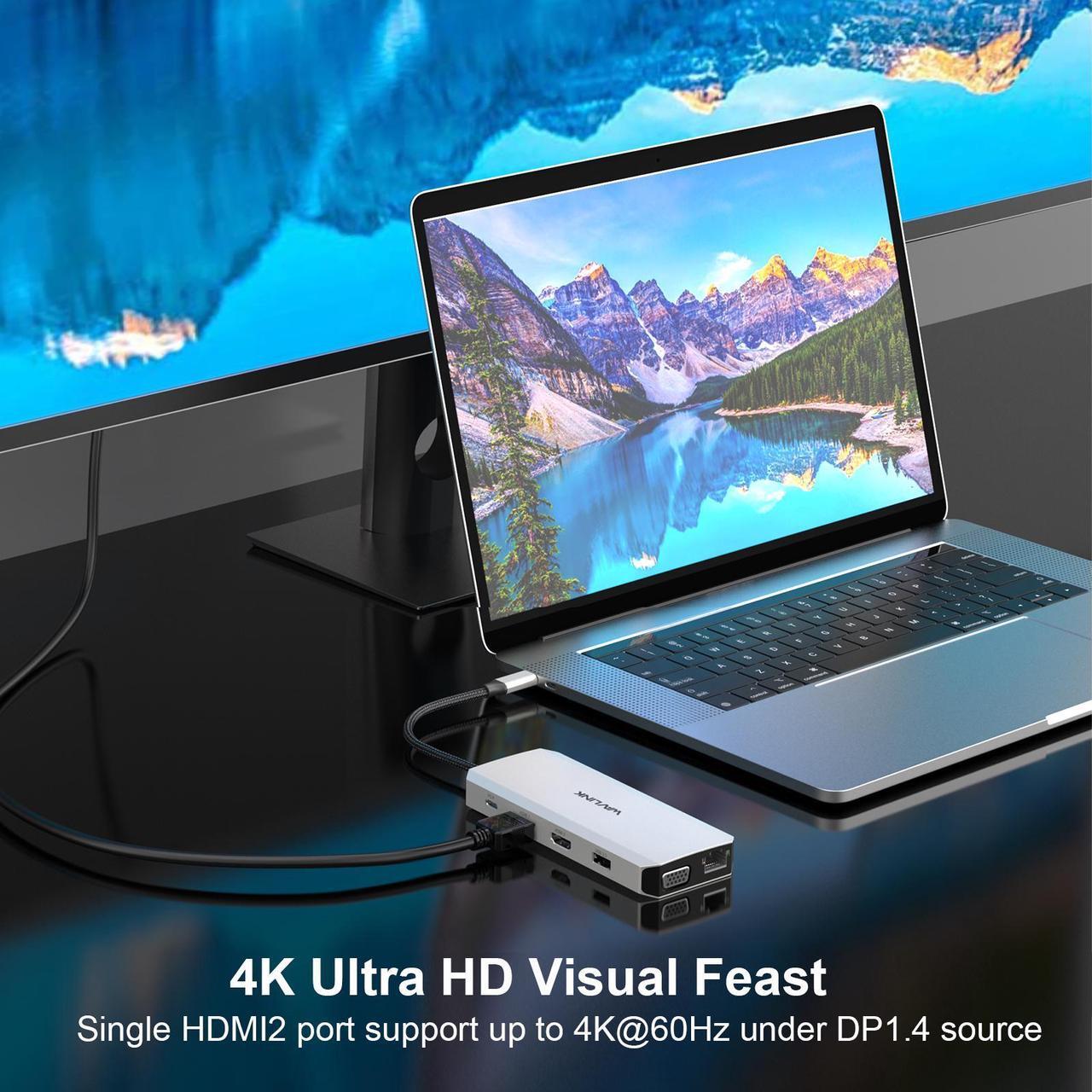 Alt view image 5 of 7 - WAVLINK USB C Docking Station Triple Display with 2x 4K HDMI, 1x 2K VGA, 85W Laptop Charging, Ethernet, SD/TF Card Reader, 3.5mm Audio Jack, 5 USB for Mac/Dell/Acer/HP/ASUS/Steam Deck/Rog Ally/Lenovo