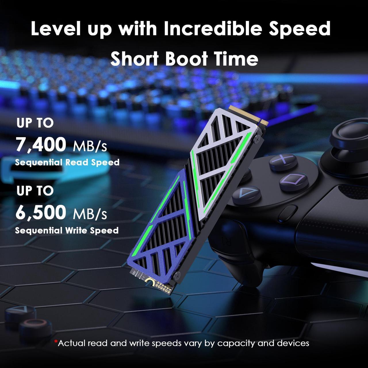 Alt view image 3 of 7 - WAVLINK SSD 2TB, PCIe 4.0 M.2 2280 Read/Write Speed up to 7,400/6,500MB/s with Heatsink, 3D TLC NAND, NVMe 2.0 Internal Gaming Solid State Drive Compatible with Desktop/Laptop/PS5 Game-Player