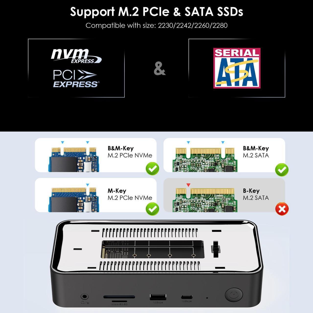 Alt view image 5 of 7 - WAVLINK USB C Triple Display Docking Station Type C 10Gbps Hub with M.2 PCIe/SATA SSD Enclosure, Support 100W PD, 4K@60Hz HDMI/DP, USB C/USB-A Gen 3.2/3.1, SD/TF, Gigabit RJ45 for Windows, Mac OS