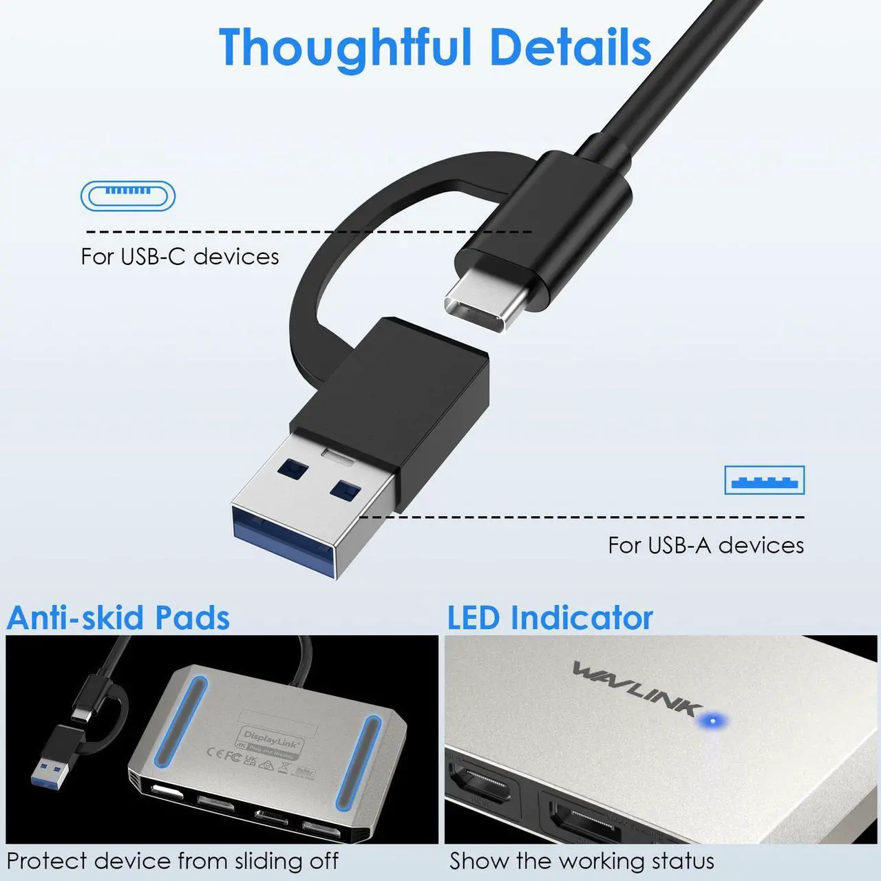 Alt view image 6 of 6 - WAVLINK USB 3.0/USB C to DisplayPort and HDMI Adapter, DisplayLink Dual 5K@60Hz Monitor Hub for Dell HP Surface Lenovo, Compatible with Windows and M1/M2 Mac