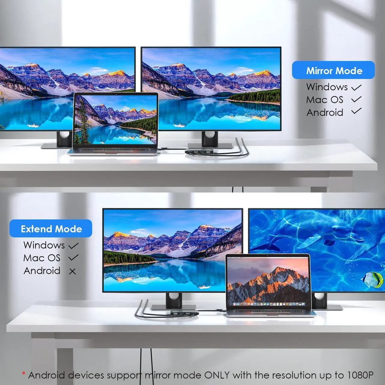 Alt view image 3 of 6 - WAVLINK USB 3.0/USB C to DisplayPort and HDMI Adapter, DisplayLink Dual 5K@60Hz Monitor Hub for Dell HP Surface Lenovo, Compatible with Windows and M1/M2 Mac