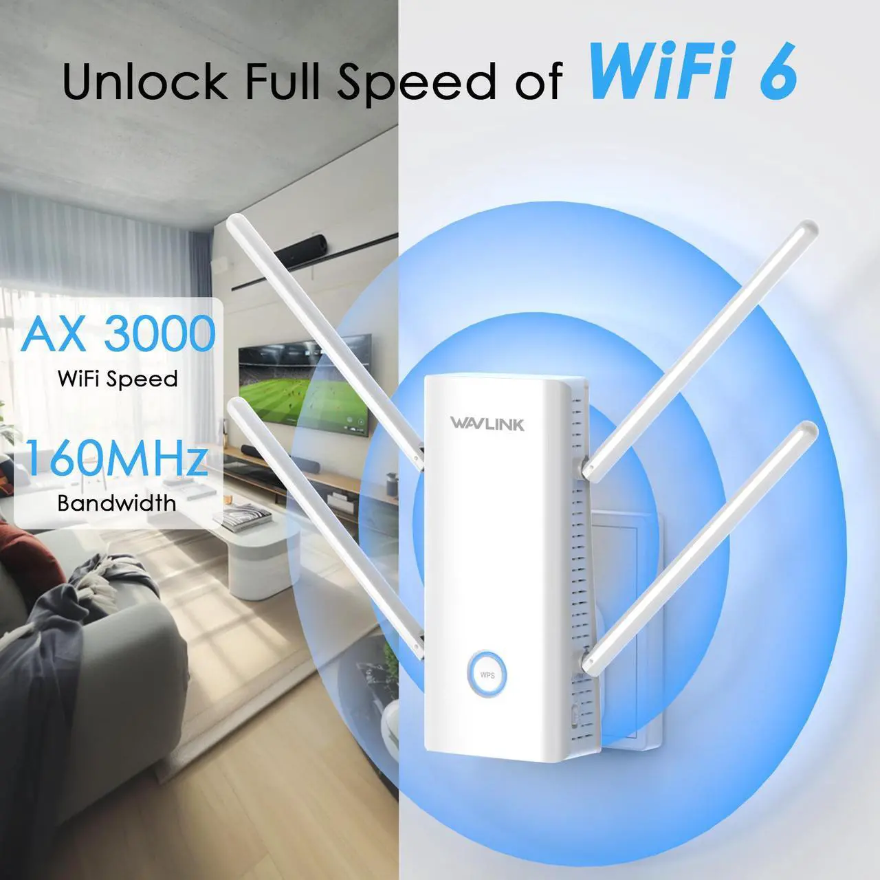 Alt view image 3 of 7 - WAVLINK AX3000 Wi-Fi 6 WiFi Range Extender Dual Band WiFi Repeater/AP/Router with 160MHz Bandwidth, 4x5dBi Antennas, Supports Beamforming, BSS Coloring, OFDMA, Coverage up to 2000sq.ft., 256 Devices