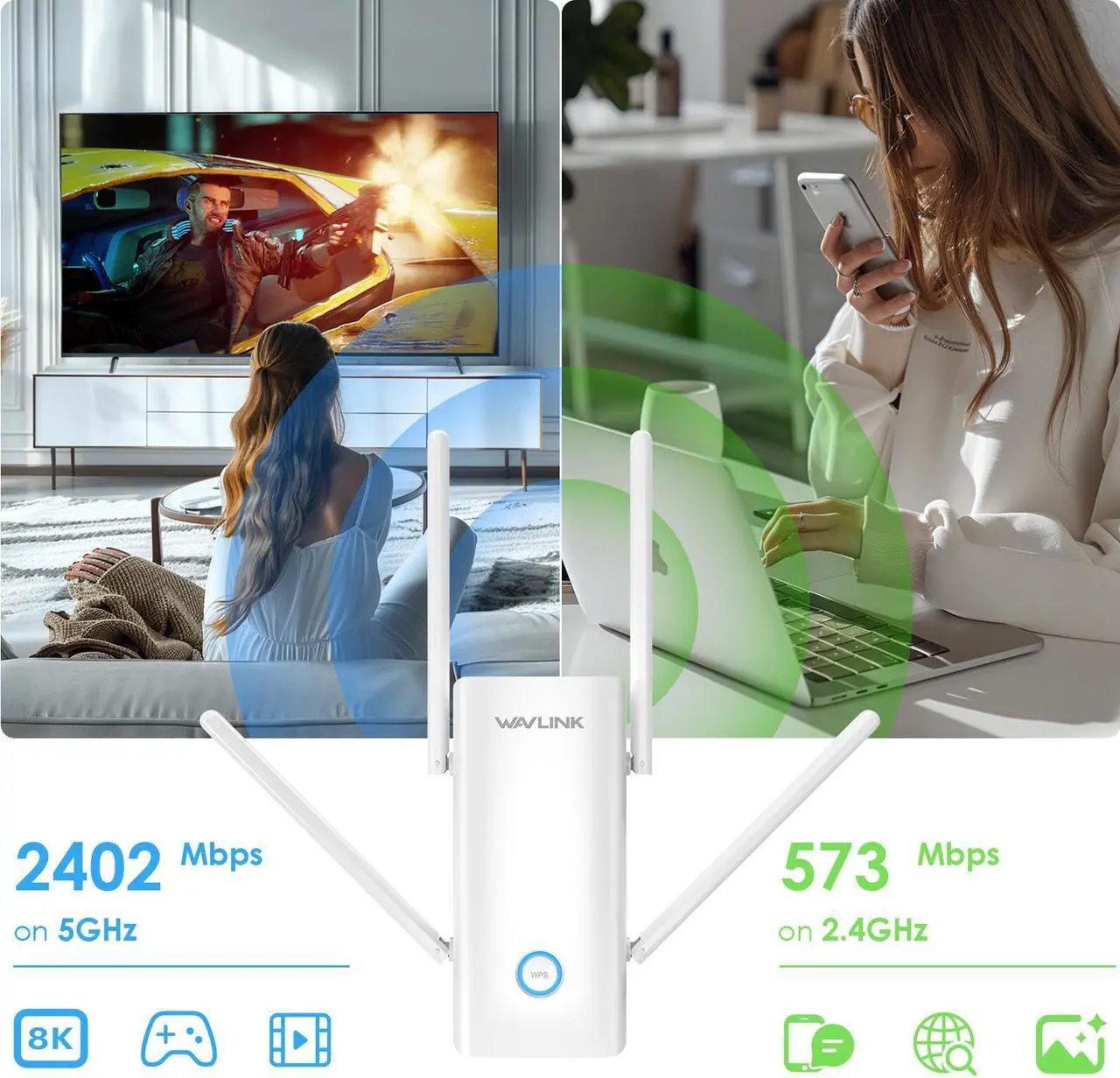 Alt view image 4 of 7 - WAVLINK AX3000 Wi-Fi 6 WiFi Range Extender Dual Band WiFi Repeater/AP/Router with 160MHz Bandwidth, 4x5dBi Antennas, Supports Beamforming, BSS Coloring, OFDMA, Coverage up to 2000sq.ft., 256 Devices
