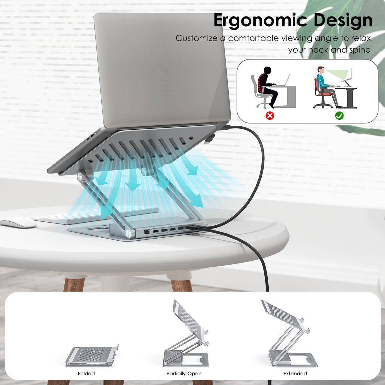 Alt view image 3 of 7 - WAVLINK DisplayLink Docking Station with Laptop Stand, 2K DP1/2+HDMI1/2, 100W PD IN, 5Gbps USB-C/A, 2*USB 2.0, 1Gbps RJ45, SD/TF Slots, 4-pole Jack, Ergonomic Design for M1/2/3 Mac/HP/Dell/Asus/Acer