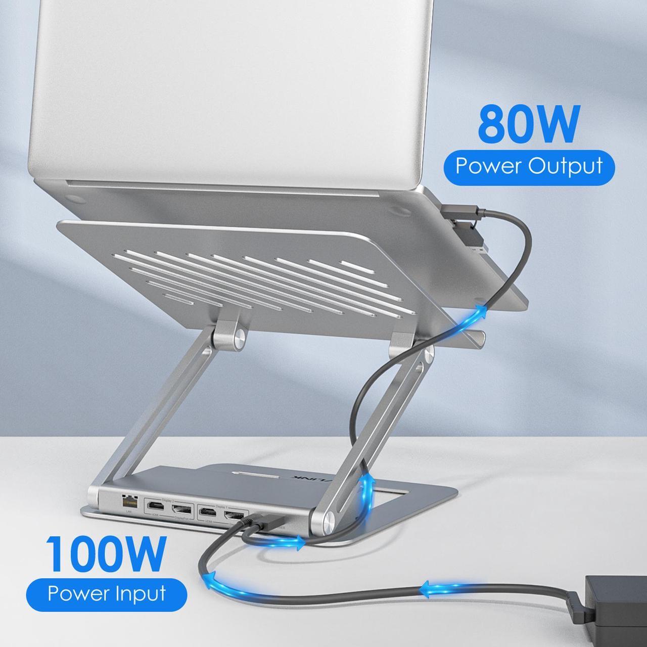 Alt view image 4 of 7 - WAVLINK DisplayLink Docking Station with Laptop Stand, 2K DP1/2+HDMI1/2, 100W PD IN, 5Gbps USB-C/A, 2*USB 2.0, 1Gbps RJ45, SD/TF Slots, 4-pole Jack, Ergonomic Design for M1/2/3 Mac/HP/Dell/Asus/Acer