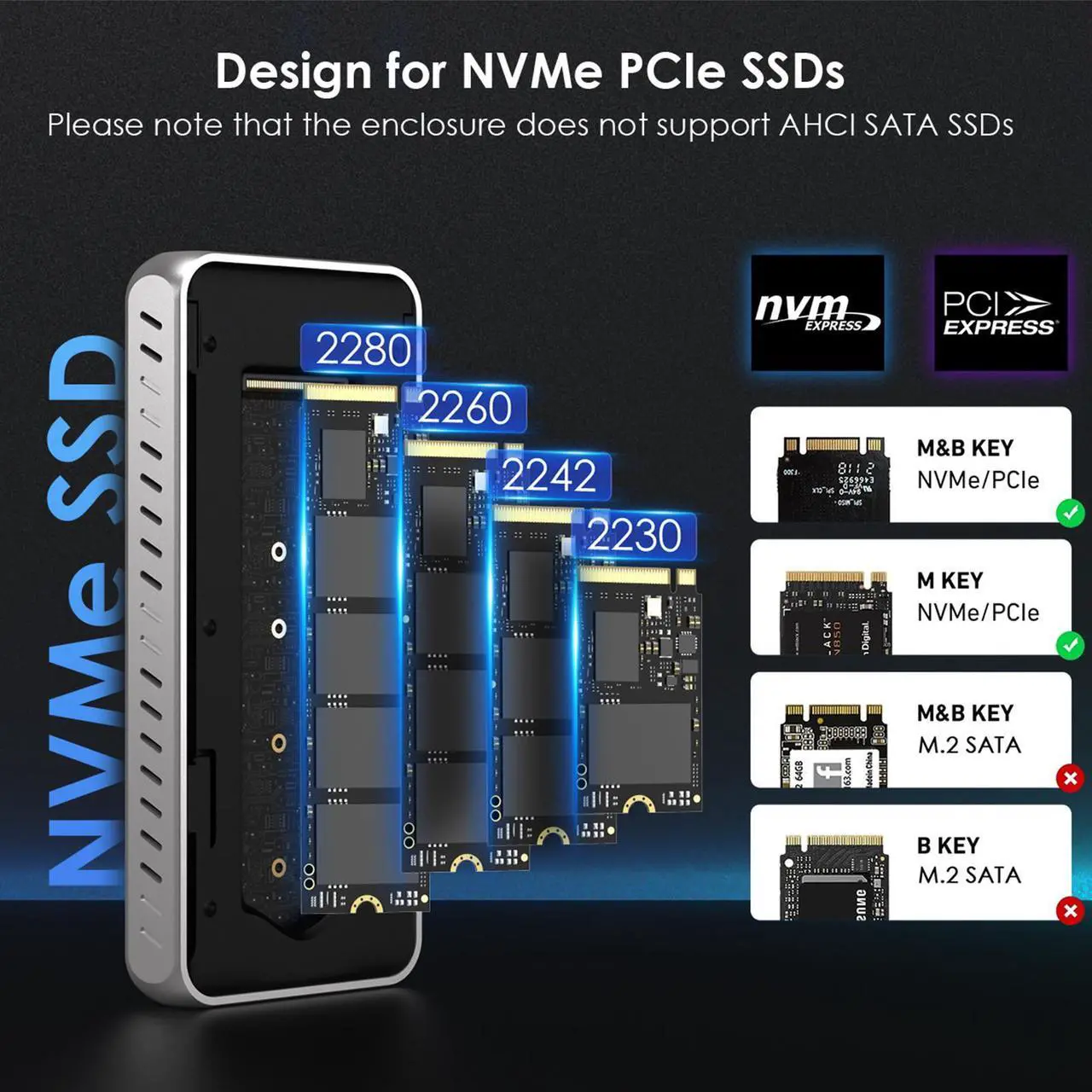 Alt view image 6 of 7 - WAVLINK 40Gbps PCIe NVMe SSD Enclosure, USB4 External Hard Drive Enclosure, for 2230/2242/2260/2280 B+M/M-Key PCIe SSD, Tool-Free Installation, Compatible with TBT4/TBT3/USB4/USB3.2 and more