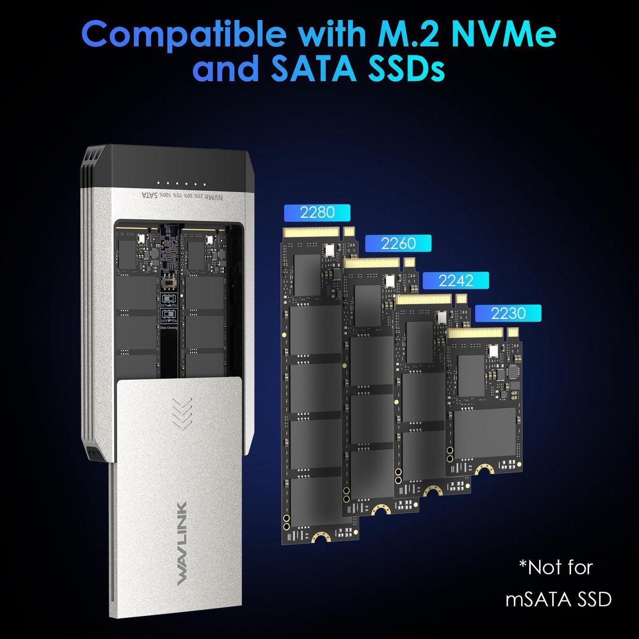 Alt view image 6 of 7 - WAVLINK M.2 NVMe SSD Enclosure 10Gbps M.2 Cloner Dual-Bay Offline Clone Tool-Free, M.2 Duplicator Support SATA to NVMe and NVMe to SATA, Dual NVMe Enclosure for SSDs PCIe Sizes 2230/2242/2260/2280,8TB