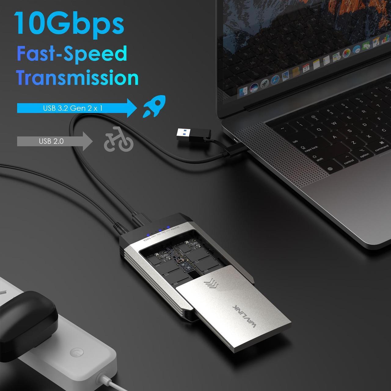 Alt view image 5 of 7 - WAVLINK M.2 NVMe SSD Enclosure 10Gbps M.2 Cloner Dual-Bay Offline Clone Tool-Free, M.2 Duplicator Support SATA to NVMe and NVMe to SATA, Dual NVMe Enclosure for SSDs PCIe Sizes 2230/2242/2260/2280,8TB