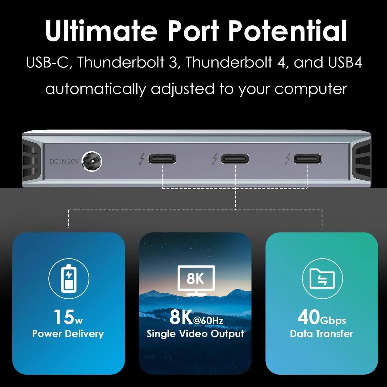 Alt view image 3 of 7 - WAVLINK 5-in-1 Thunderbolt 4 Hub, 90W PD Charging, Single 8K or Dual 4K Display for MacBook Pro/Air M1 M2 M3, Thunderbolt 4/3, USB-C/USB 4 Windows