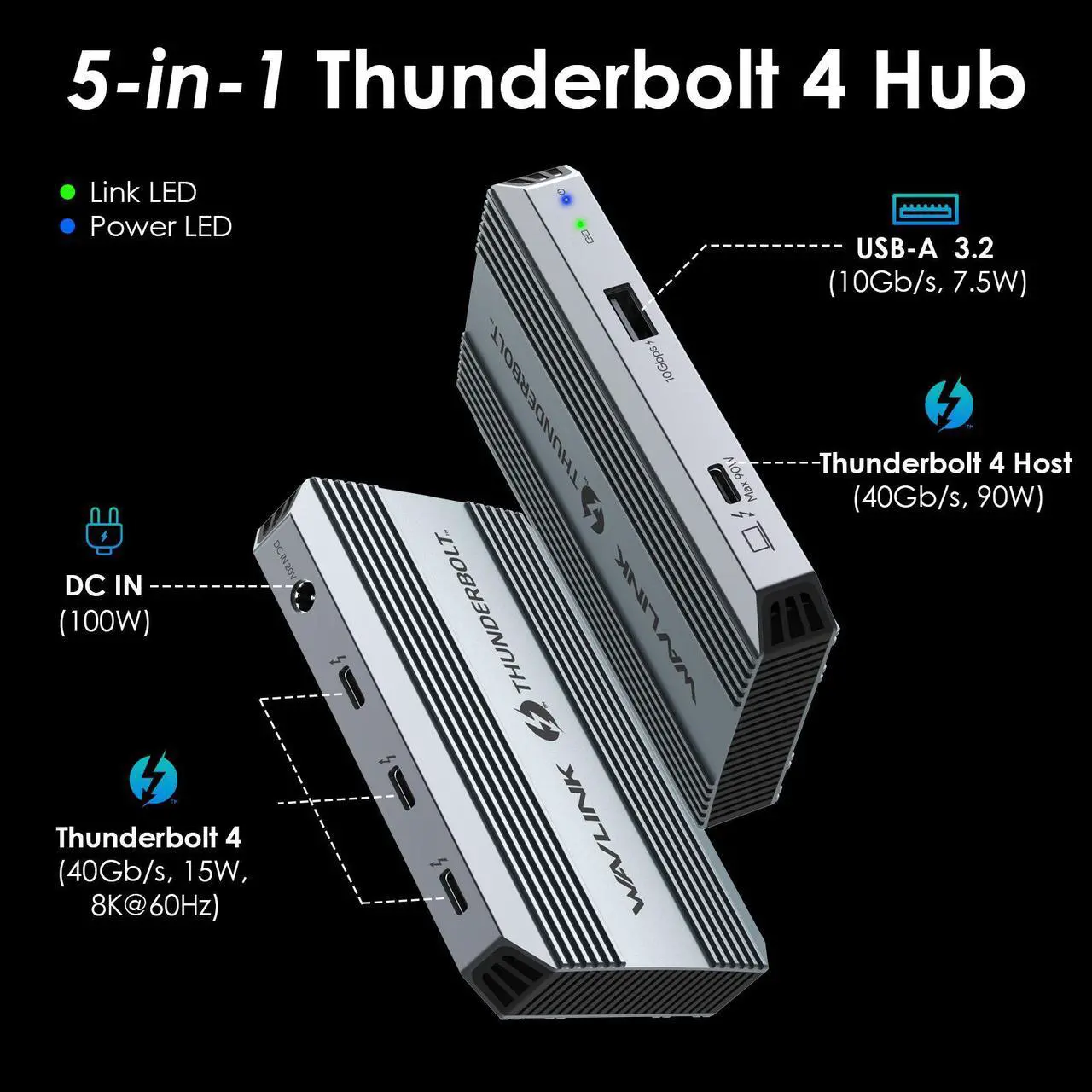 Alt view image 2 of 7 - WAVLINK 5-in-1 Thunderbolt 4 Hub, 90W PD Charging, Single 8K or Dual 4K Display for MacBook Pro/Air M1 M2 M3, Thunderbolt 4/3, USB-C/USB 4 Windows