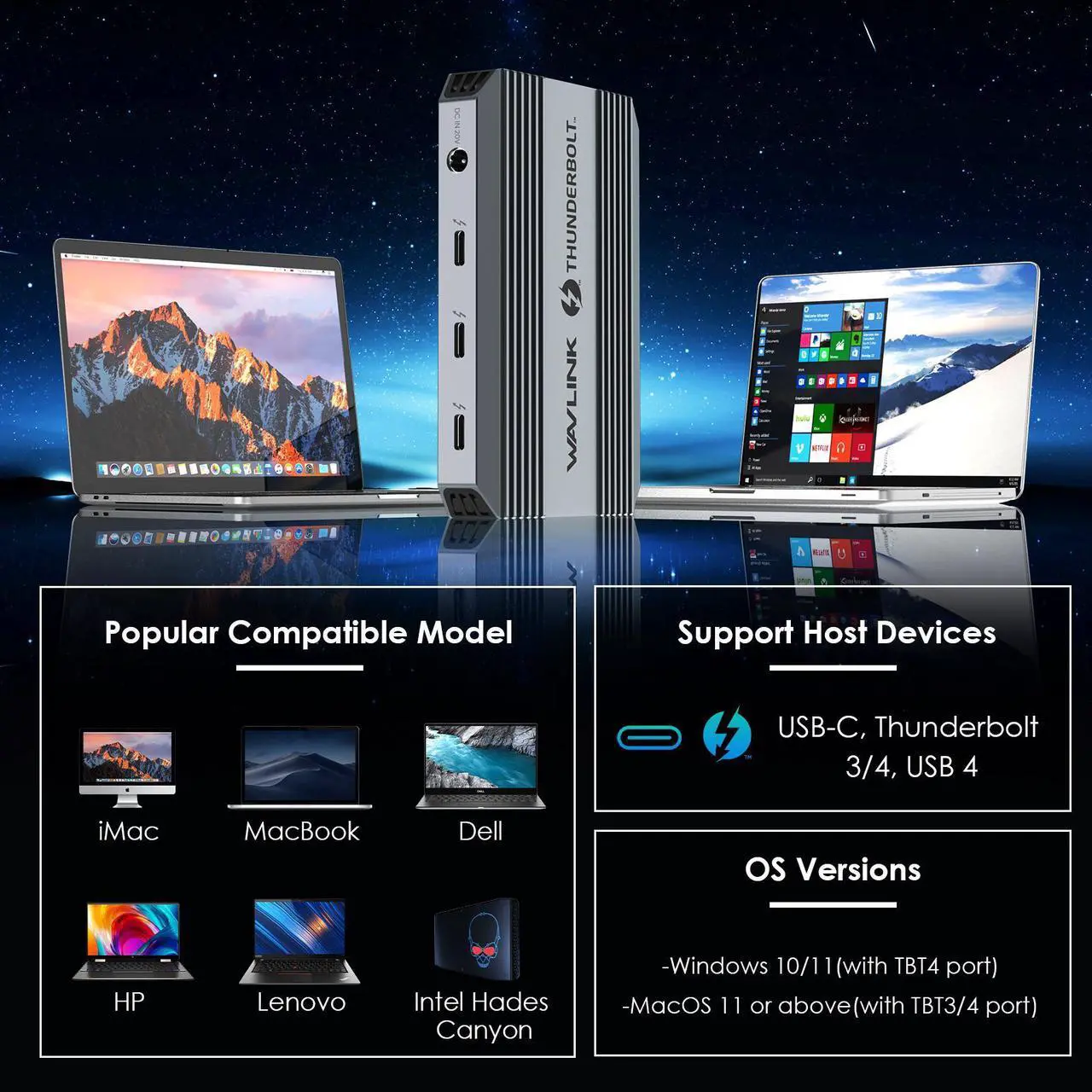 Alt view image 7 of 7 - WAVLINK 5-in-1 Thunderbolt 4 Hub, 90W PD Charging, Single 8K or Dual 4K Display for MacBook Pro/Air M1 M2 M3, Thunderbolt 4/3, USB-C/USB 4 Windows