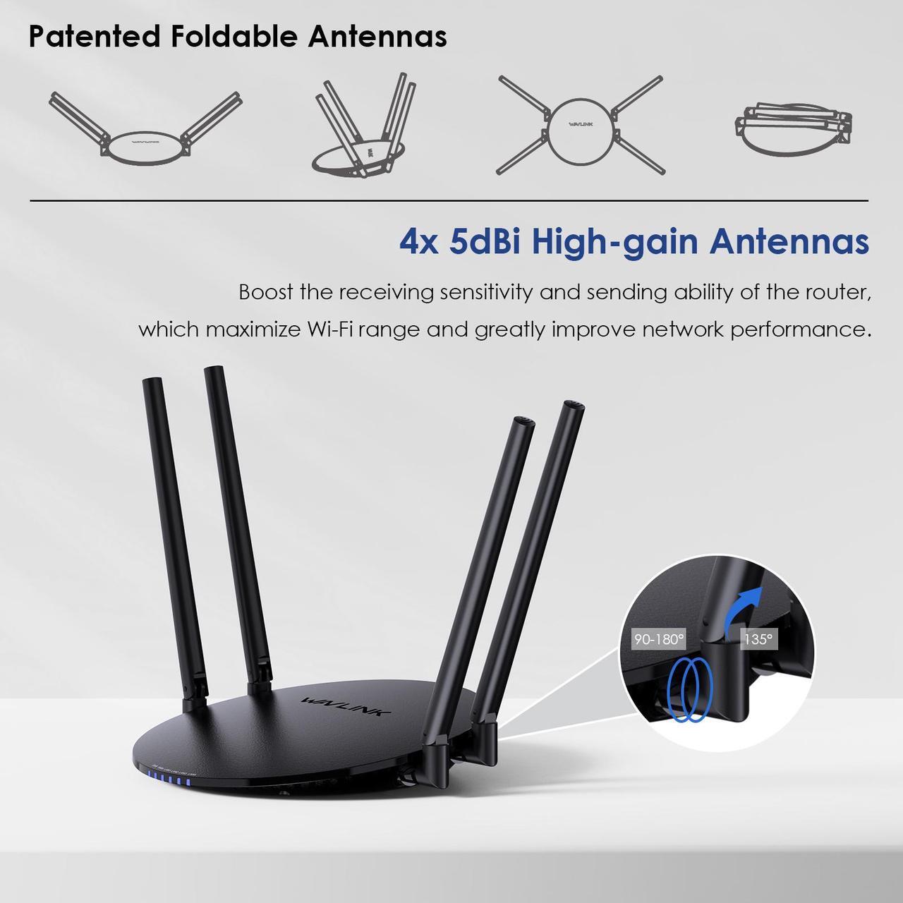 Alt view image 7 of 7 - WAVLINK Wireless Router 1200Mbps, Dual Band 5GHz+2.4GHz WiFi Router with 4 LAN Port (1000Mbps), 1 x 1000Mbps WAN Port, Long Range Coverage for Home & Office, Supports Router/Access Point/Repeater Mode