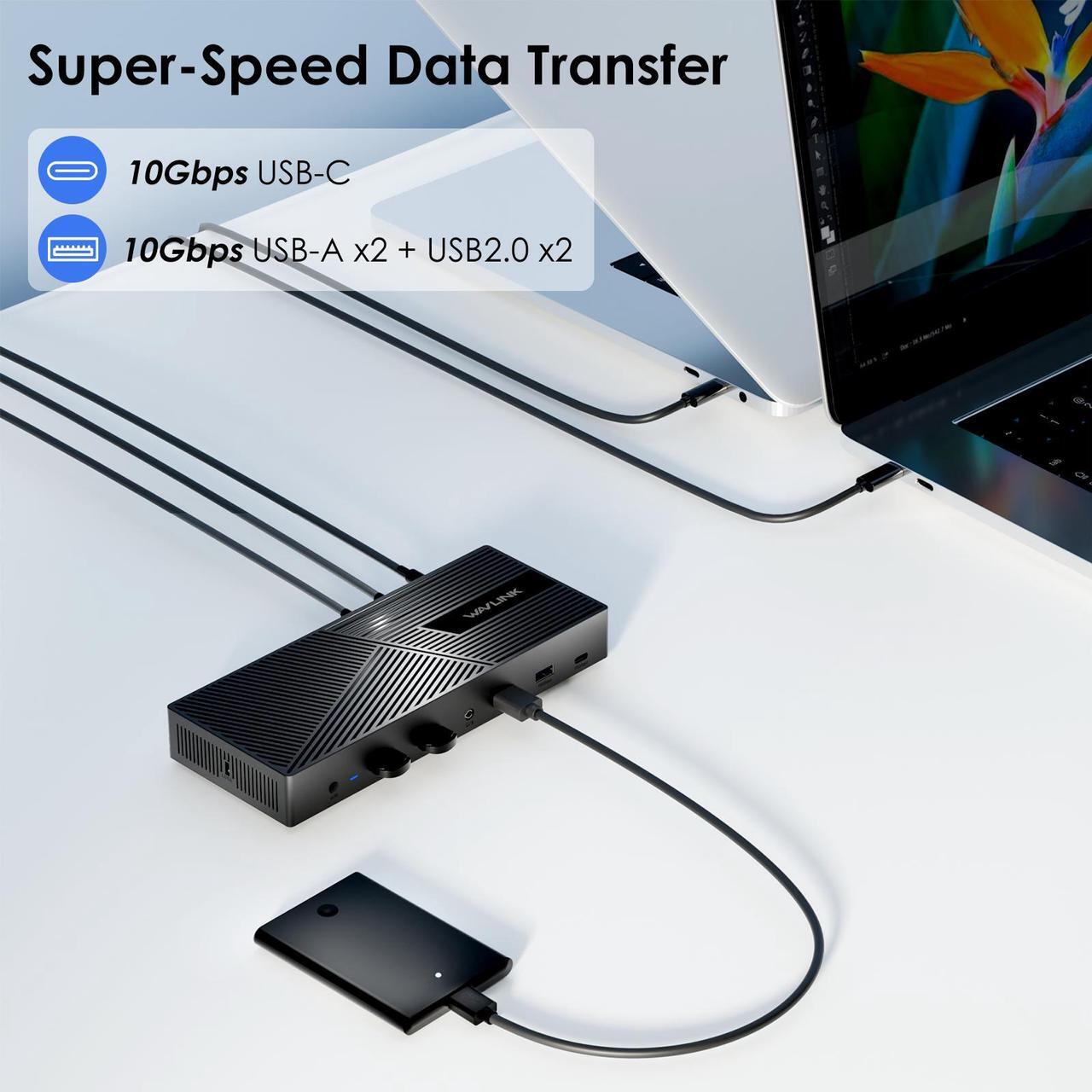 Alt view image 6 of 7 - WAVLINK USB-C Triple 4K Display KVM Docking Station, KVM Switch 3 Monitors 2 Hosts With Dual 100W Power Delivery, HDMI,2X DP,1000Mbps Ethernet,Audio&Mic,for Mac M1/M2/Intel,Dell,HP,Surface Pro