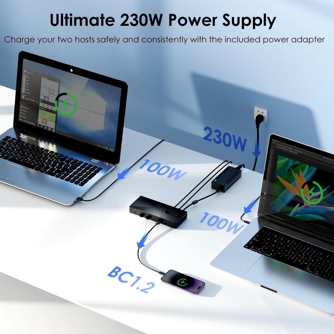 Alt view image 5 of 7 - WAVLINK USB-C Triple 4K Display KVM Docking Station, KVM Switch 3 Monitors 2 Hosts With Dual 100W Power Delivery, HDMI,2X DP,1000Mbps Ethernet,Audio&Mic,for Mac M1/M2/Intel,Dell,HP,Surface Pro