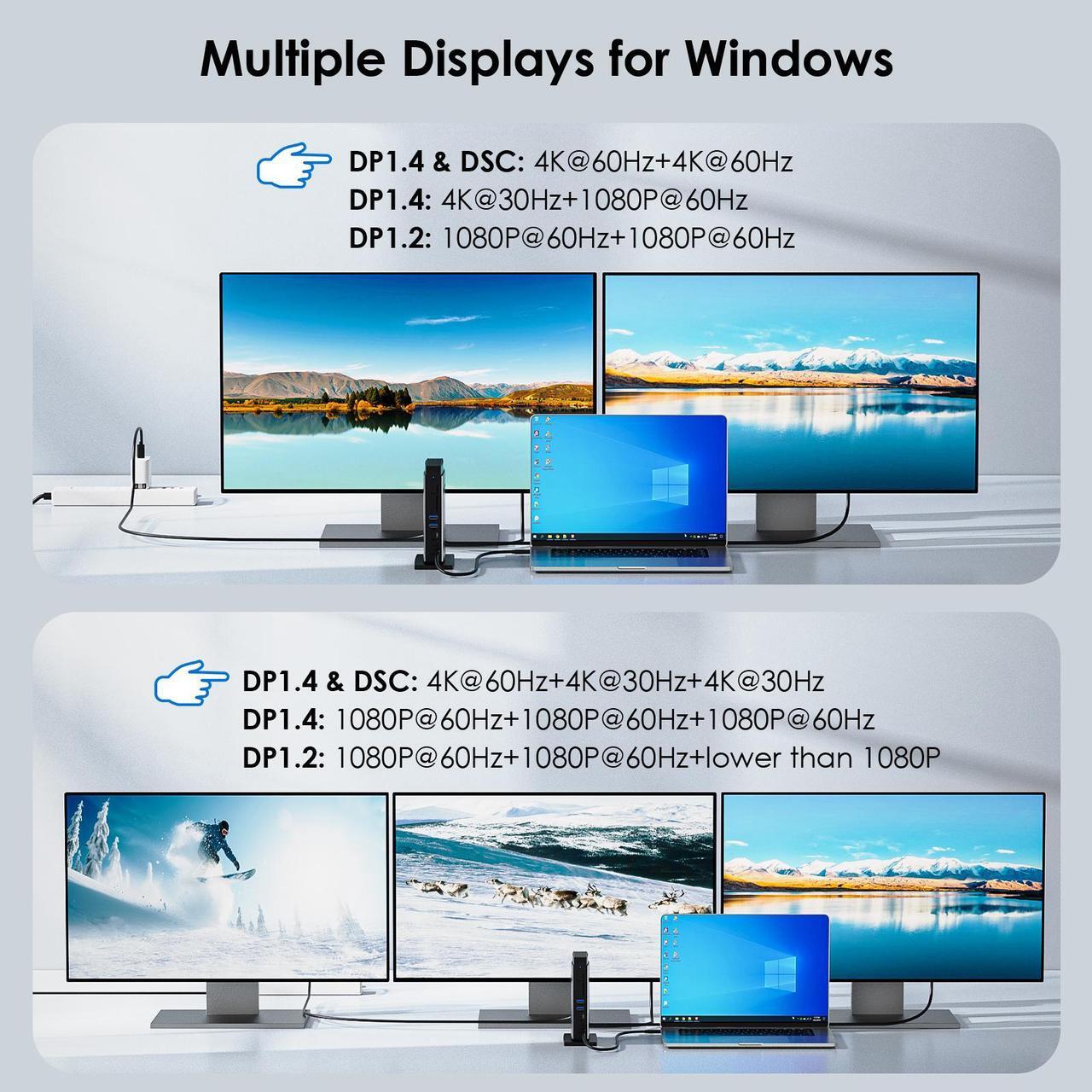 Alt view image 6 of 7 - WAVLINK USB C Docking Station PD3.1 Triple Display with 140W Power, 8K Displayport*2 + 8K HDMI, RJ45, 10G USB-C, 2 USB 3.0, SD/TF Slot, Audio/Mic, for M1/M2/M3&Win