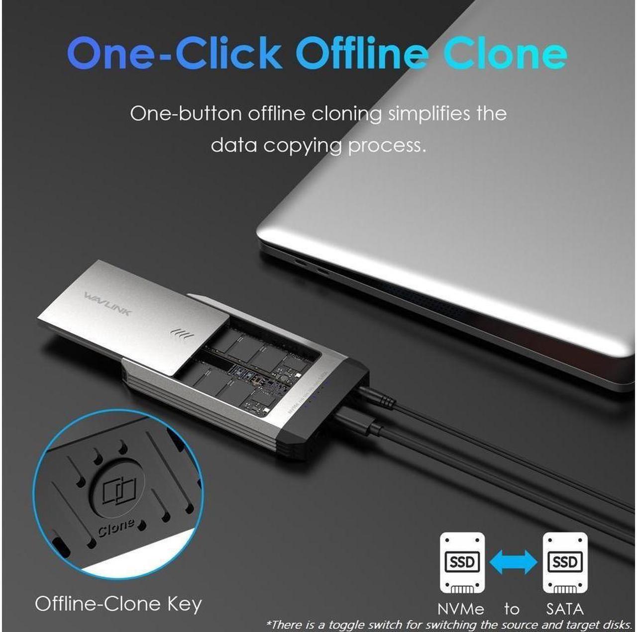 Alt view image 3 of 7 - WAVLINK M.2 NVMe SSD Enclosure 10Gbps M.2 Cloner Dual-Bay Offline Clone Tool-Free, M.2 Duplicator Support SATA to NVMe and NVMe to SATA, Dual NVMe Enclosure for SSDs PCIe Sizes 2230/2242/2260/2280,8TB