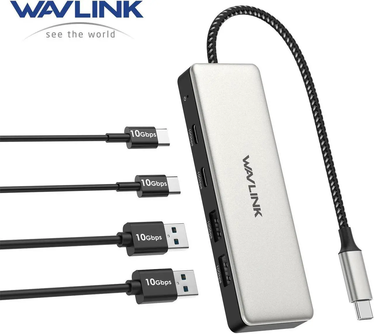 Main image of WAVLINK USB C 10Gbps Hub, 4-Port SuperSpeed USB3.2 Gen2 Splitter, Aluminum USB C to 2 USB C 2 USB A Multiport Adapter for iMac/MacBook/Air/Pro/Chromebook and More Type C Devices