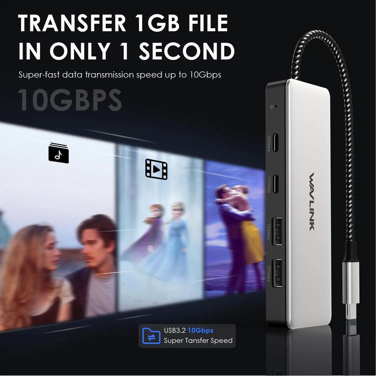 Alt view image 2 of 7 - WAVLINK USB C 10Gbps Hub, 4-Port SuperSpeed USB3.2 Gen2 Splitter, Aluminum USB C to 2 USB C 2 USB A Multiport Adapter for iMac/MacBook/Air/Pro/Chromebook and More Type C Devices