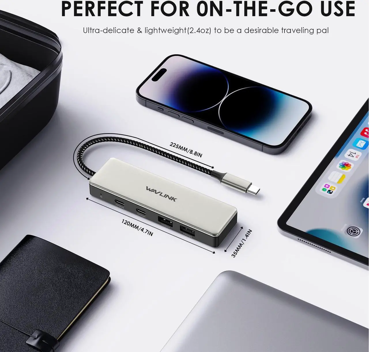 Alt view image 7 of 7 - WAVLINK USB C 10Gbps Hub, 4-Port SuperSpeed USB3.2 Gen2 Splitter, Aluminum USB C to 2 USB C 2 USB A Multiport Adapter for iMac/MacBook/Air/Pro/Chromebook and More Type C Devices
