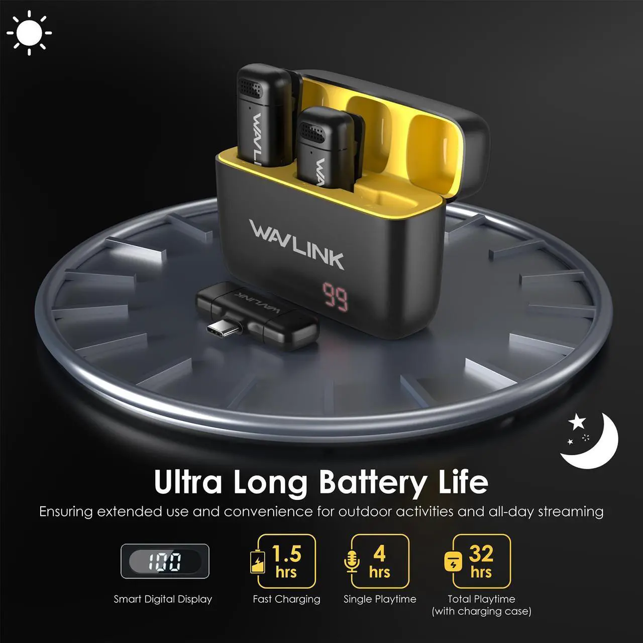 Alt view image 3 of 7 - WAVLINK Wireless Lavalier Microphone for iPhone Android Vlog, Clip on Lapel Dual Mic System & Lightning & USB-C Inputs & Battery Case for YouTube Facebook Live, Video Recording(2*TX+1*RX)