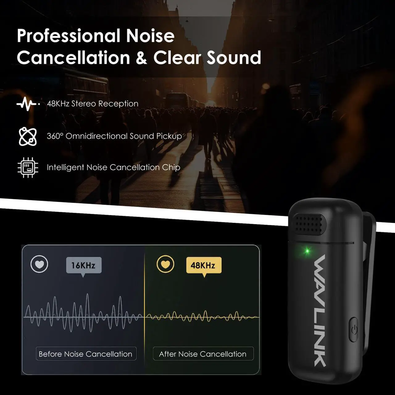 Alt view image 4 of 7 - WAVLINK Wireless Lavalier Microphone for iPhone Android Vlog, Clip on Lapel Dual Mic System & Lightning & USB-C Inputs & Battery Case for YouTube Facebook Live, Video Recording(2*TX+1*RX)