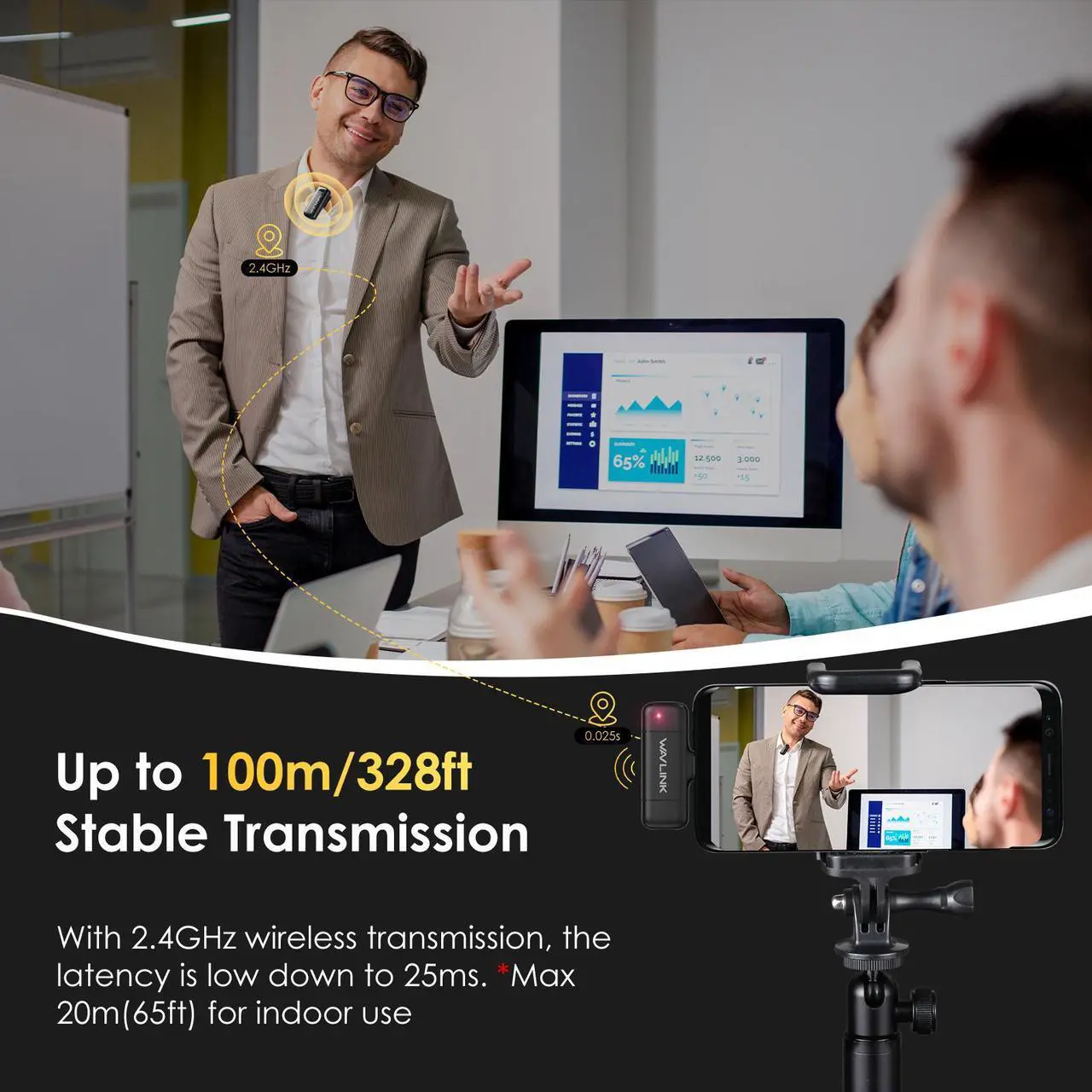 Alt view image 5 of 7 - WAVLINK Wireless Lavalier Microphone for iPhone Android Vlog, Clip on Lapel Dual Mic System & Lightning & USB-C Inputs & Battery Case for YouTube Facebook Live, Video Recording(2*TX+1*RX)