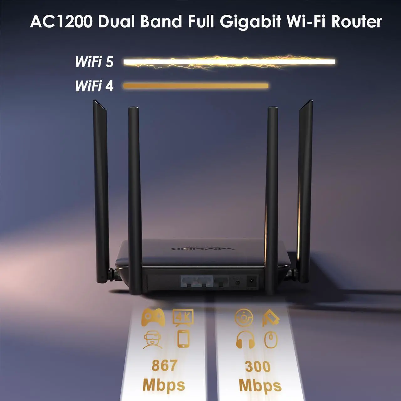 Alt view image 2 of 7 - Wavlink AC1200 WiFi Router Dual Band 2.4GHz & 5GHz Internet Router with Gigabit Ethernet Ports, Long Range Wireless Router for Home, Supports Router/AP/Repeater Mode, MU-MIMO and LNA+PA,  IPV6