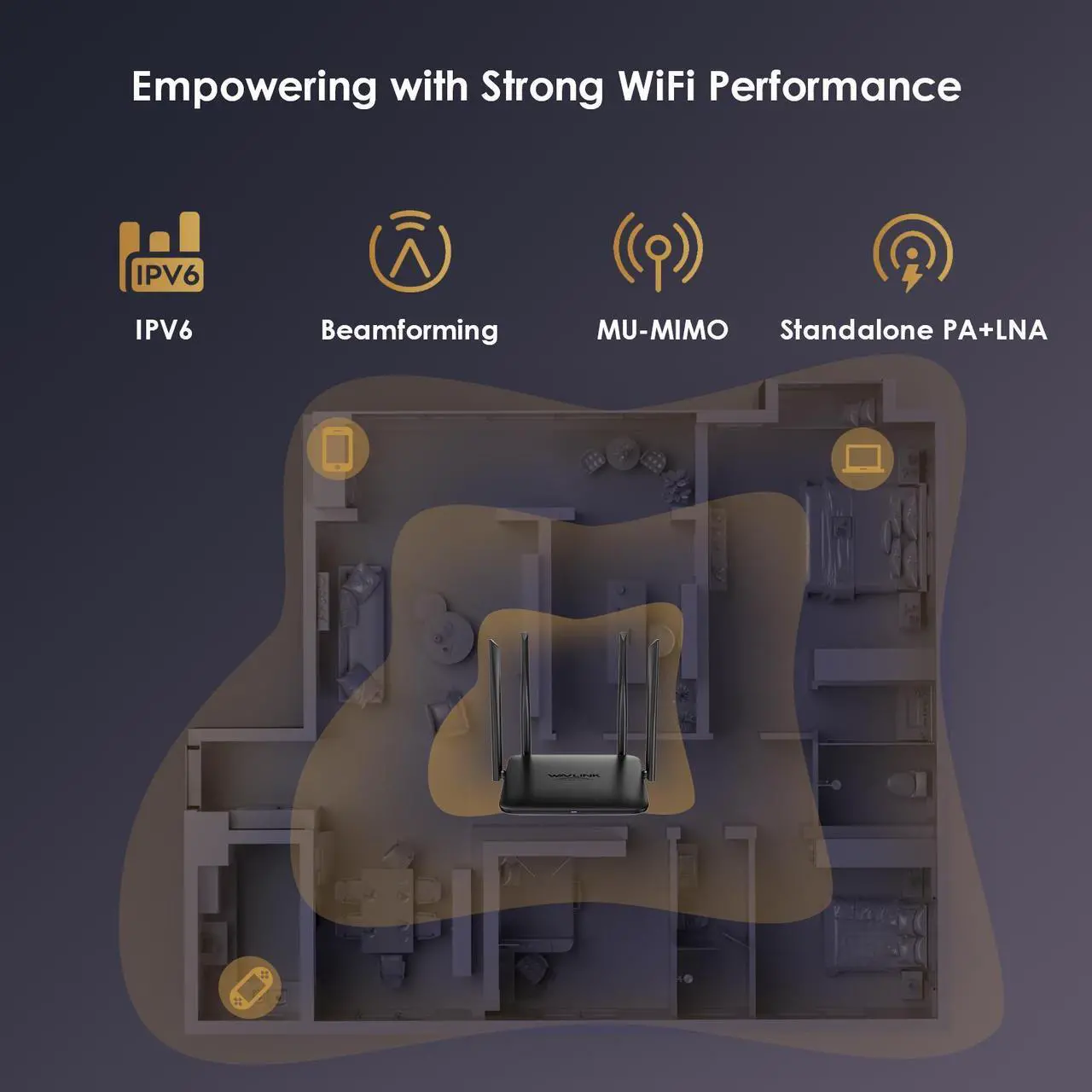 Alt view image 5 of 7 - Wavlink AC1200 WiFi Router Dual Band 2.4GHz & 5GHz Internet Router with Gigabit Ethernet Ports, Long Range Wireless Router for Home, Supports Router/AP/Repeater Mode, MU-MIMO and LNA+PA,  IPV6