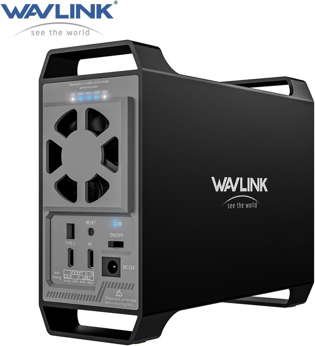 Main image of WAVLINK 2-Bay Hard Drive Enclosure for 3.5" and 2.5'' SATA HDD/SSD Featuring 10Gbps USB-C 3.2, 44TB Capacity, Built-in Cooling Fans, 4 RAID Modes(RAID Normal/LARGE/1/0), Aluminum Alloy Shell