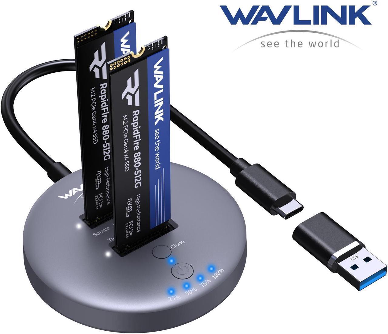Main image of WAVLINK M.2 NVMe SSD Cloner, 10G Dual-Bay NVMe to USB-C/A Docking Station, Supports One-Click Offline-Clone, 2x8TB Capacity, UASP, Tool&Driver-Free, Design for SSDs in Size 2230/2242/2260/2280/22110