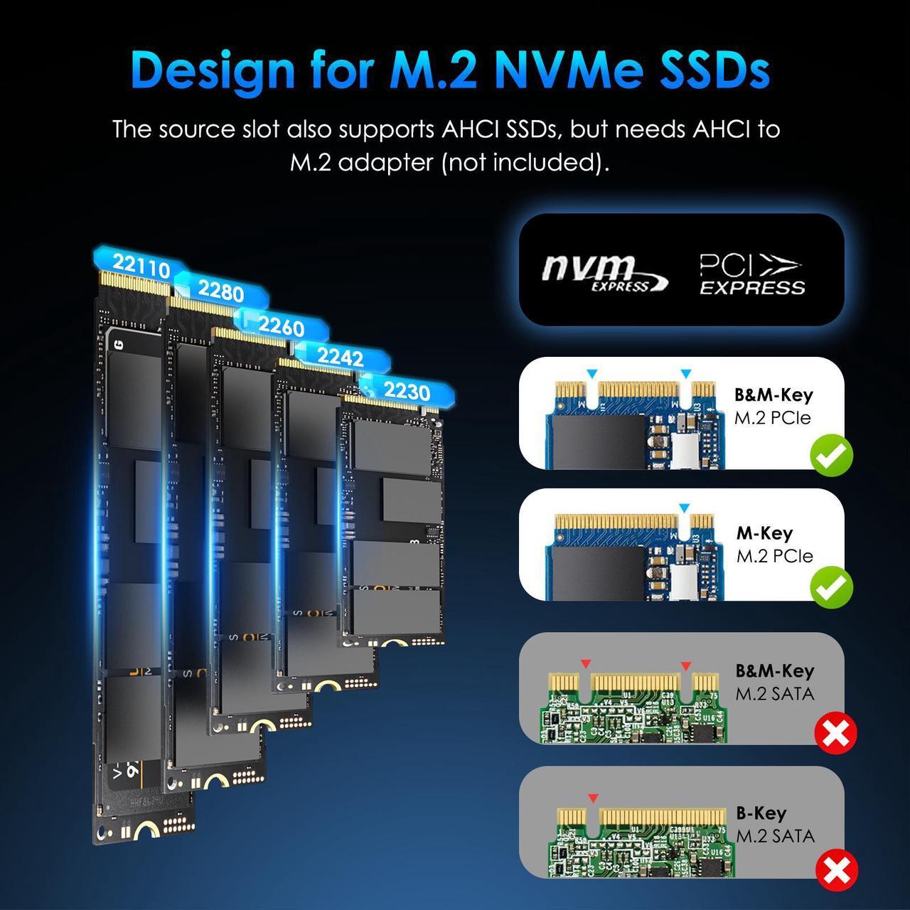 Alt view image 5 of 7 - WAVLINK M.2 NVMe SSD Cloner, 10G Dual-Bay NVMe to USB-C/A Docking Station, Supports One-Click Offline-Clone, 2x8TB Capacity, UASP, Tool&Driver-Free, Design for SSDs in Size 2230/2242/2260/2280/22110