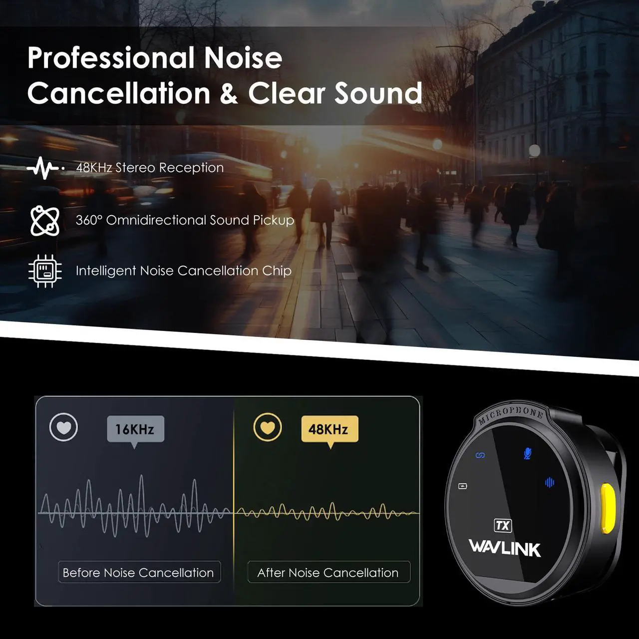 Alt view image 4 of 7 - WAVLINK Wireless Lavalier Microphone for iPhone 15 Android Vlog, Clip on Lapel Dual Mic System & USB-C Input & Battery Case for YouTube Facebook Live, Video Recording(2*TX+1*RX)