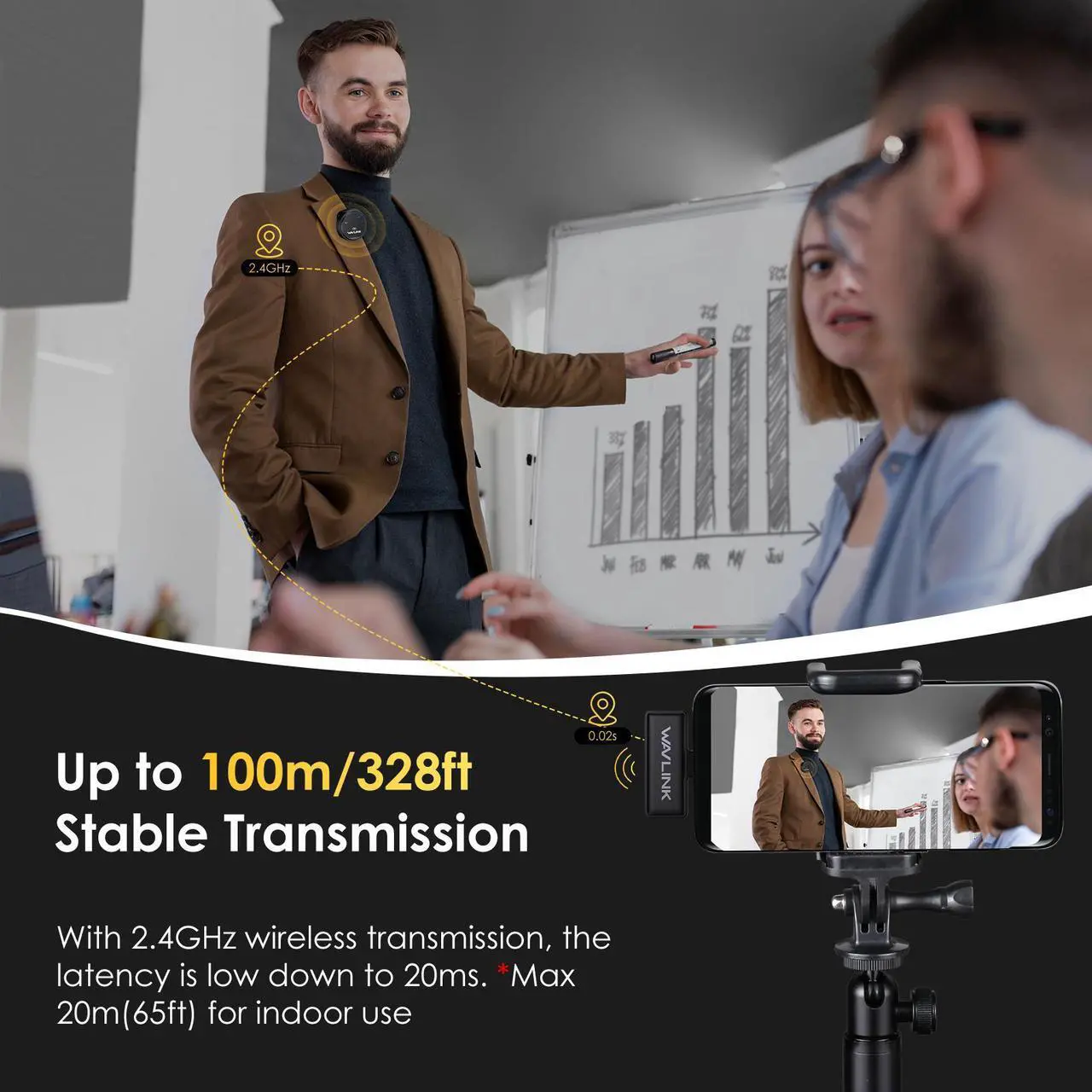 Alt view image 5 of 7 - WAVLINK Wireless Lavalier Microphone for iPhone 15 Android Vlog, Clip on Lapel Dual Mic System & USB-C Input & Battery Case for YouTube Facebook Live, Video Recording(2*TX+1*RX)