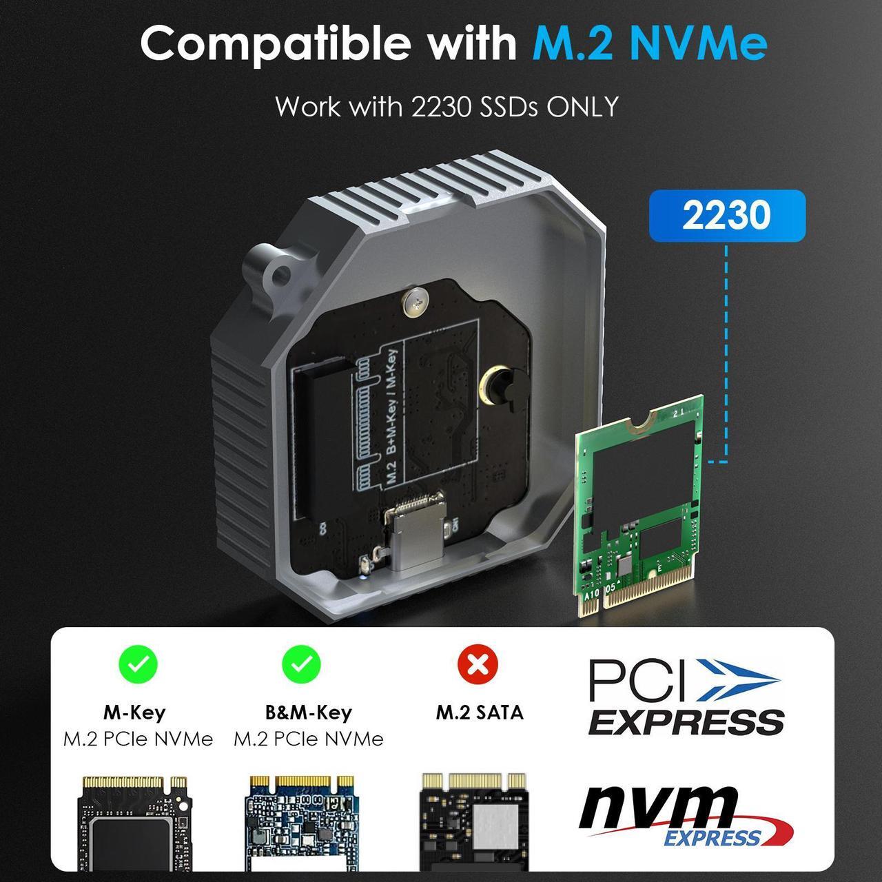Alt view image 3 of 7 - WAVLINK Magnetic M.2 2230 NVMe SSD Enclosure, 10Gbps USB C 3.2 Gen2 to NVMe Adapter, Aluminum External Case for iPhone 16/15 Pro Max ProRes, Supports M and B+M Key NVMe SSD(up to 8TB)