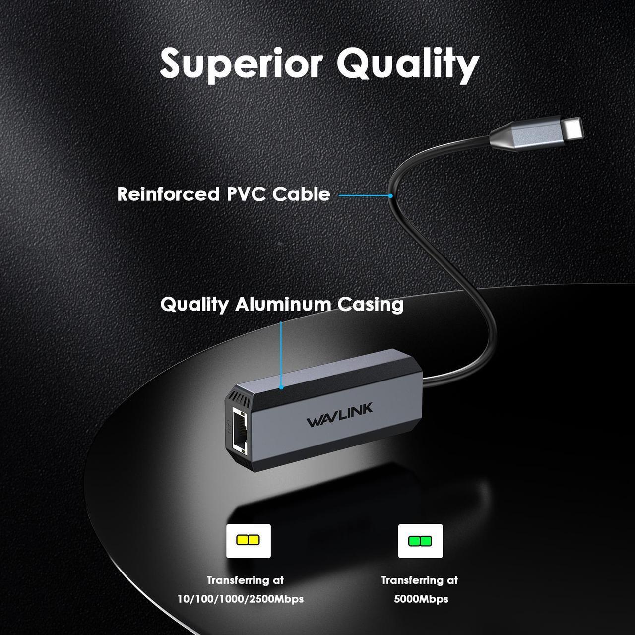 Alt view image 3 of 7 - WAVLINK USB C to Ethernet Adapter 5Gbps, Driver-free RJ45 Gigabit LAN Ethernet Network Adapter for Laptops, Computers and More, Thunderbolt 5/4/3 Compatible, for MacBook Pro/Air, iPad Pro, Dell XPS