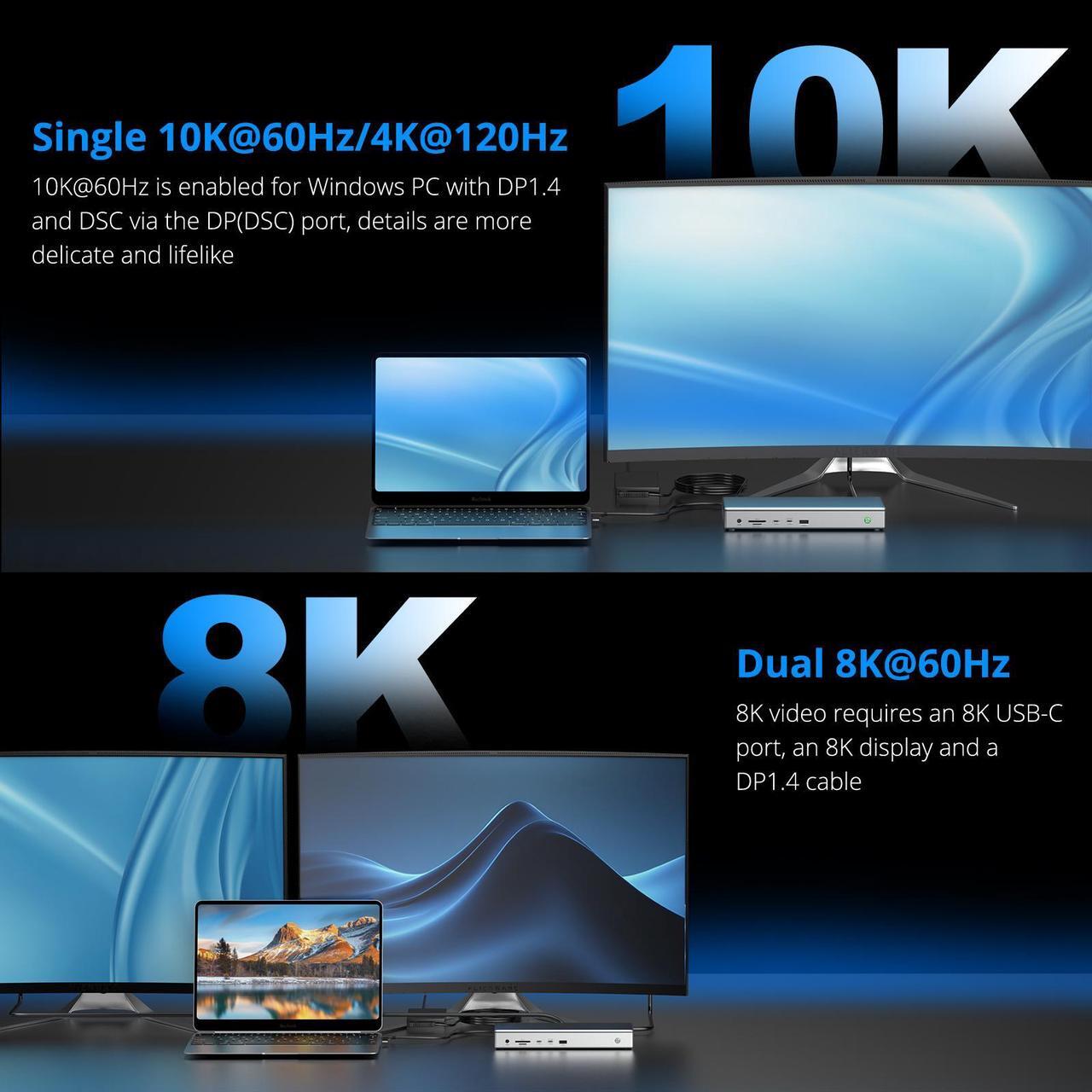 Alt view image 4 of 7 - WAVLINK DL7400 10K USB C Docking Station, DisplayLink Quad 4K Dock for M1/M2/M3 Mac & Windows, 15 in 1 Laptop Dock with 100W Charging, 4xDisplayPort(1.4), 2.5G LAN, USB 3.2-A/C