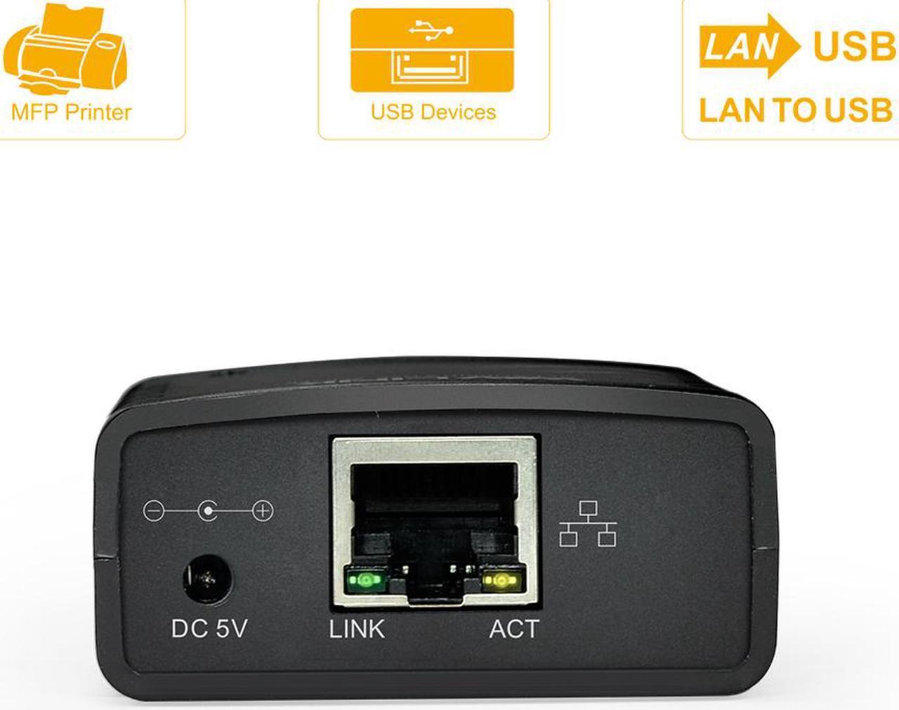 Alt view image 4 of 6 - Wavlink 100Mbps Print Server USB 2.0 Printer Network LPR Print Server Share LAN Networking Adapter Hub MFP Printer share printers usb devices over wired ethernet