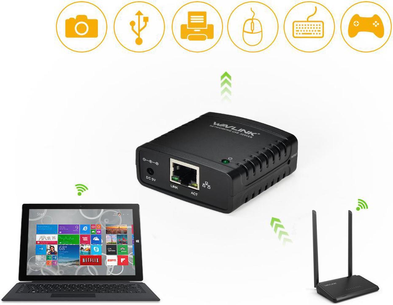 Alt view image 5 of 6 - Wavlink 100Mbps Print Server USB 2.0 Printer Network LPR Print Server Share LAN Networking Adapter Hub MFP Printer share printers usb devices over wired ethernet