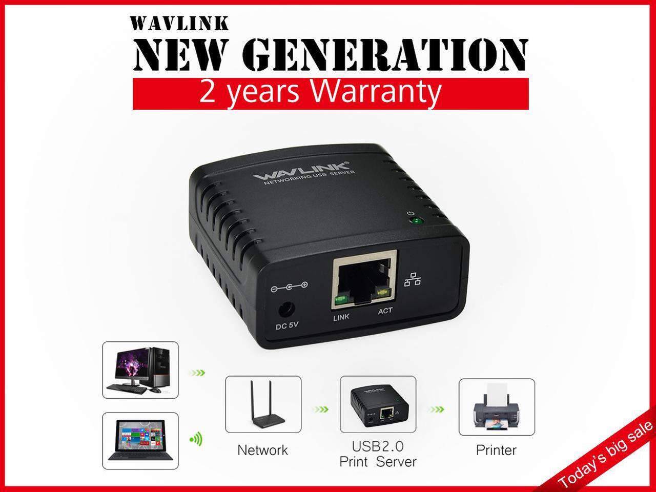 Alt view image 2 of 6 - Wavlink 100Mbps Print Server USB 2.0 Printer Network LPR Print Server Share LAN Networking Adapter Hub MFP Printer share printers usb devices over wired ethernet