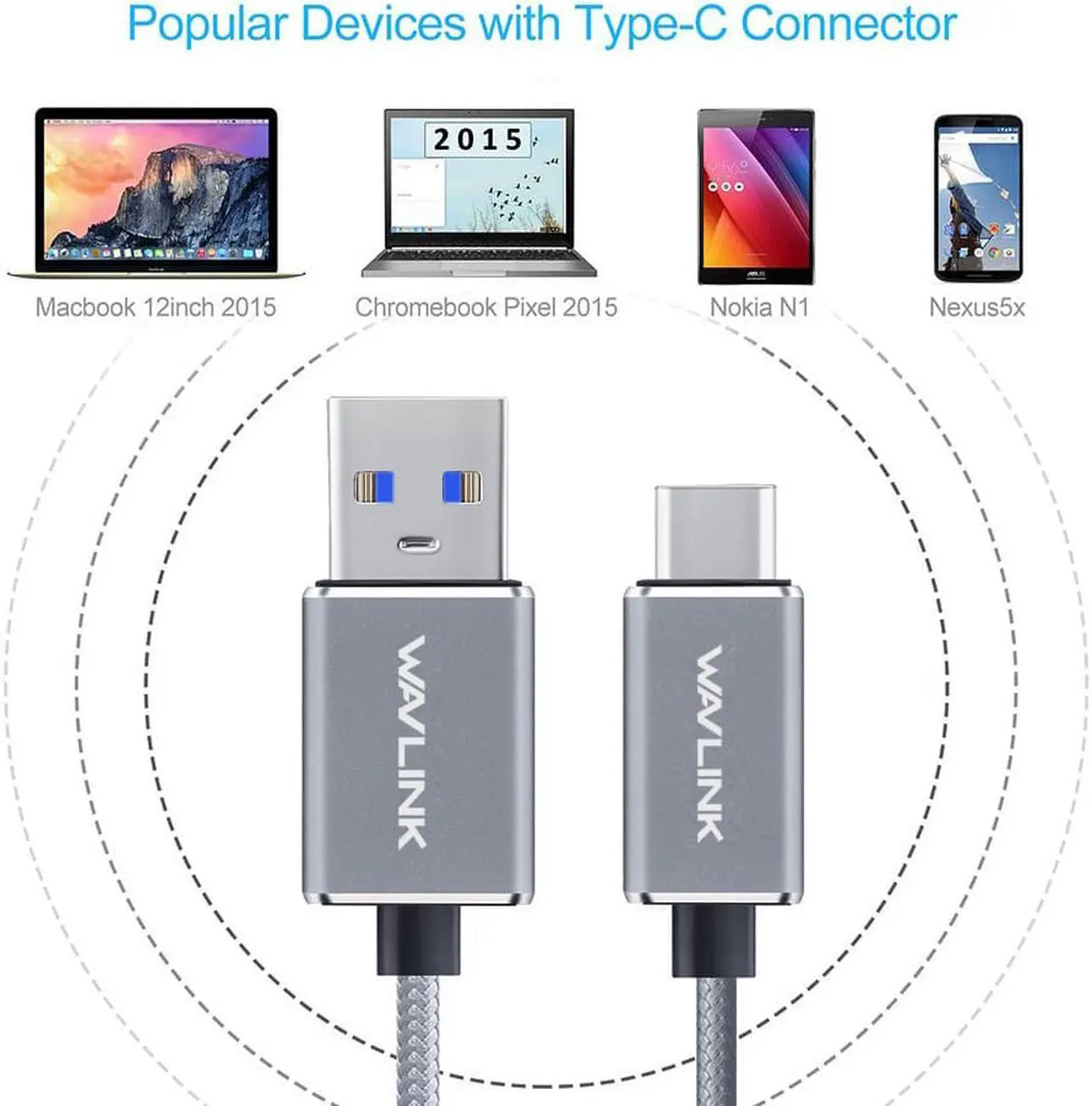 Alt view image 2 of 7 - Wavlink USB 3.0 Type A Male to USB 3.1 Type C Male Cable with High Quality and SuperSpeed /USB-C USB 3.1 Type C Male to 3.0 Type A Male Data Charger Charging Cable -- Shipped by Newegg