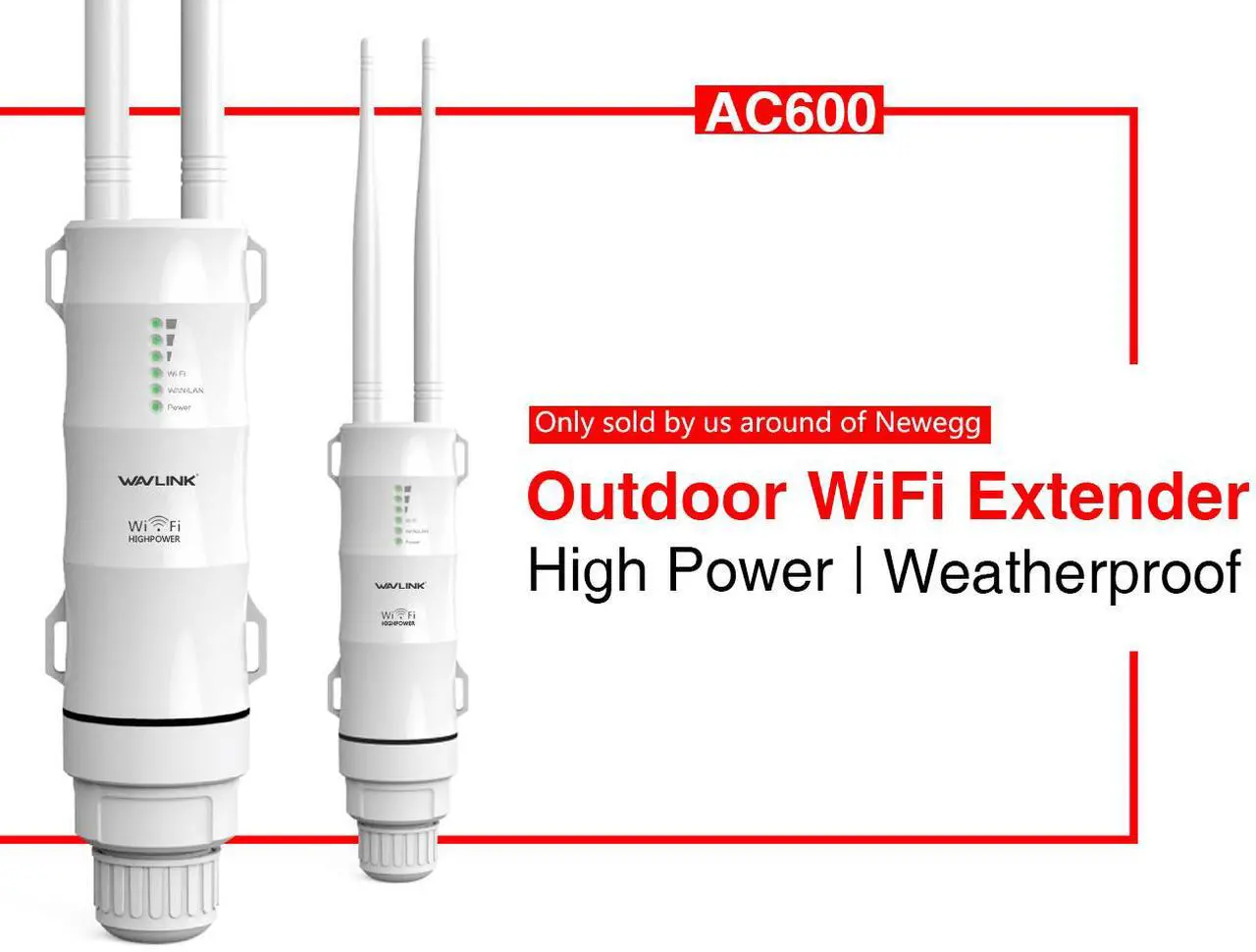 Main image of Wavlink AC600 High Power Outdoor Weatherproof Dual Band Wifi Repeater/ Range Extender / Access Point / Router / WISP 2.4GHz 150Mbps + 5GHz 433Mbps Up to 1000mW 28dBm Omnidirectional Antenna With POE
