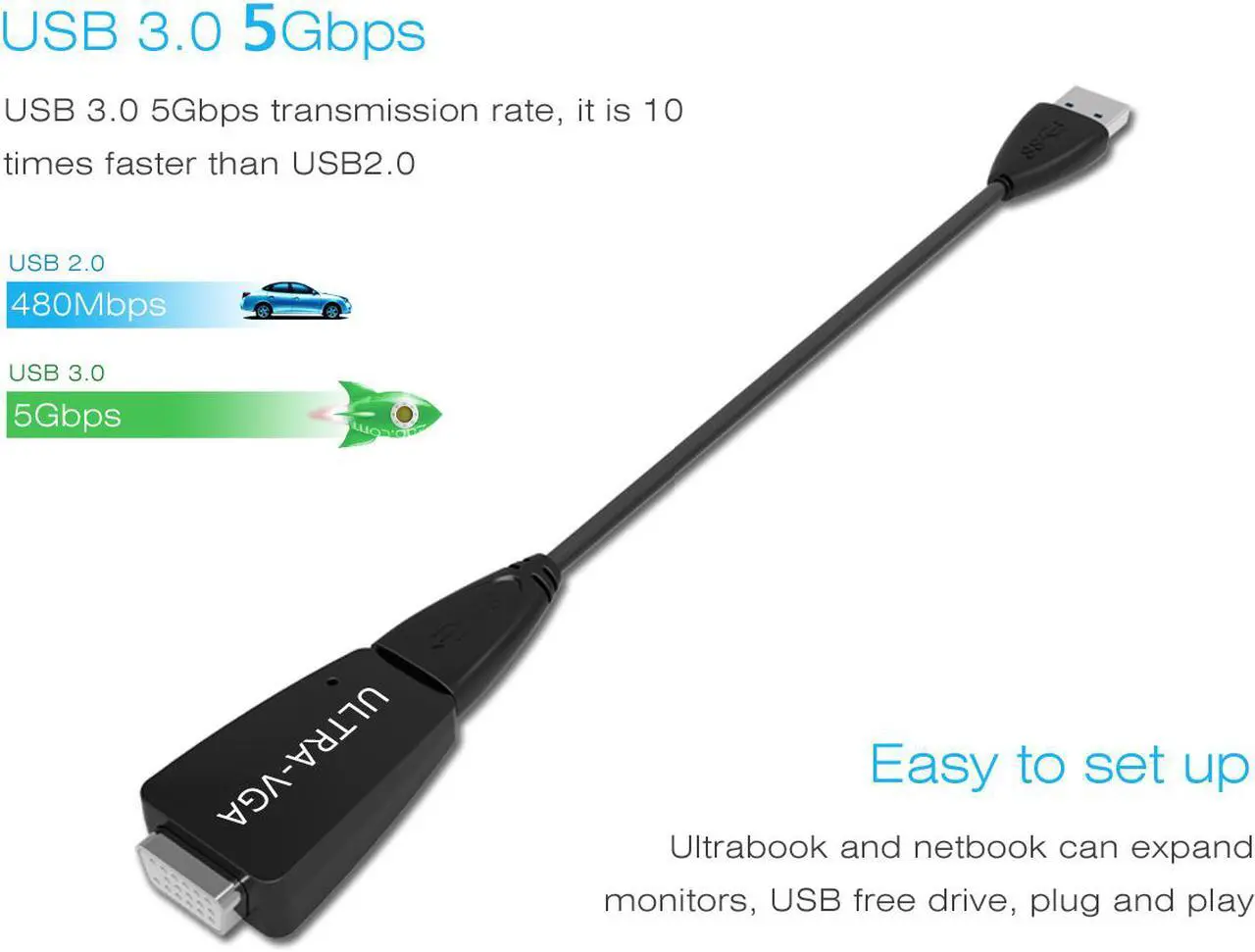 Main image of Wavlink SuperSpeed USB 3.0 to VGA Adapter External Graphic Card Converter Pixels up to 1920 × 1080 with USB 3.0 to Micro B Cable Extend & Mirror Mode for Windows 7/ 8 /8.x /10