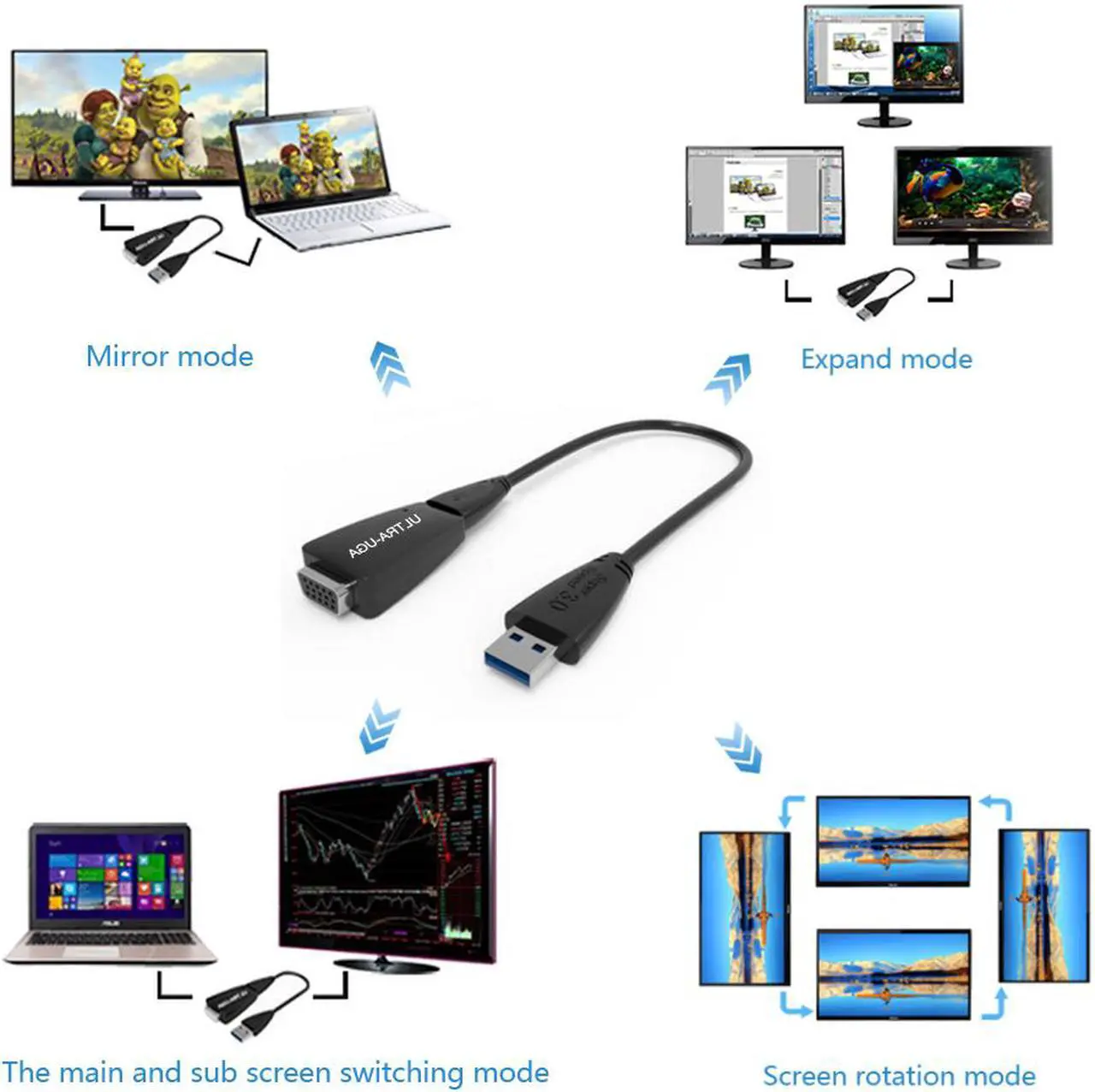 Alt view image 3 of 7 - Wavlink SuperSpeed USB 3.0 to VGA Adapter External Graphic Card Converter Pixels up to 1920 × 1080 with USB 3.0 to Micro B Cable Extend & Mirror Mode for Windows 7/ 8 /8.x /10