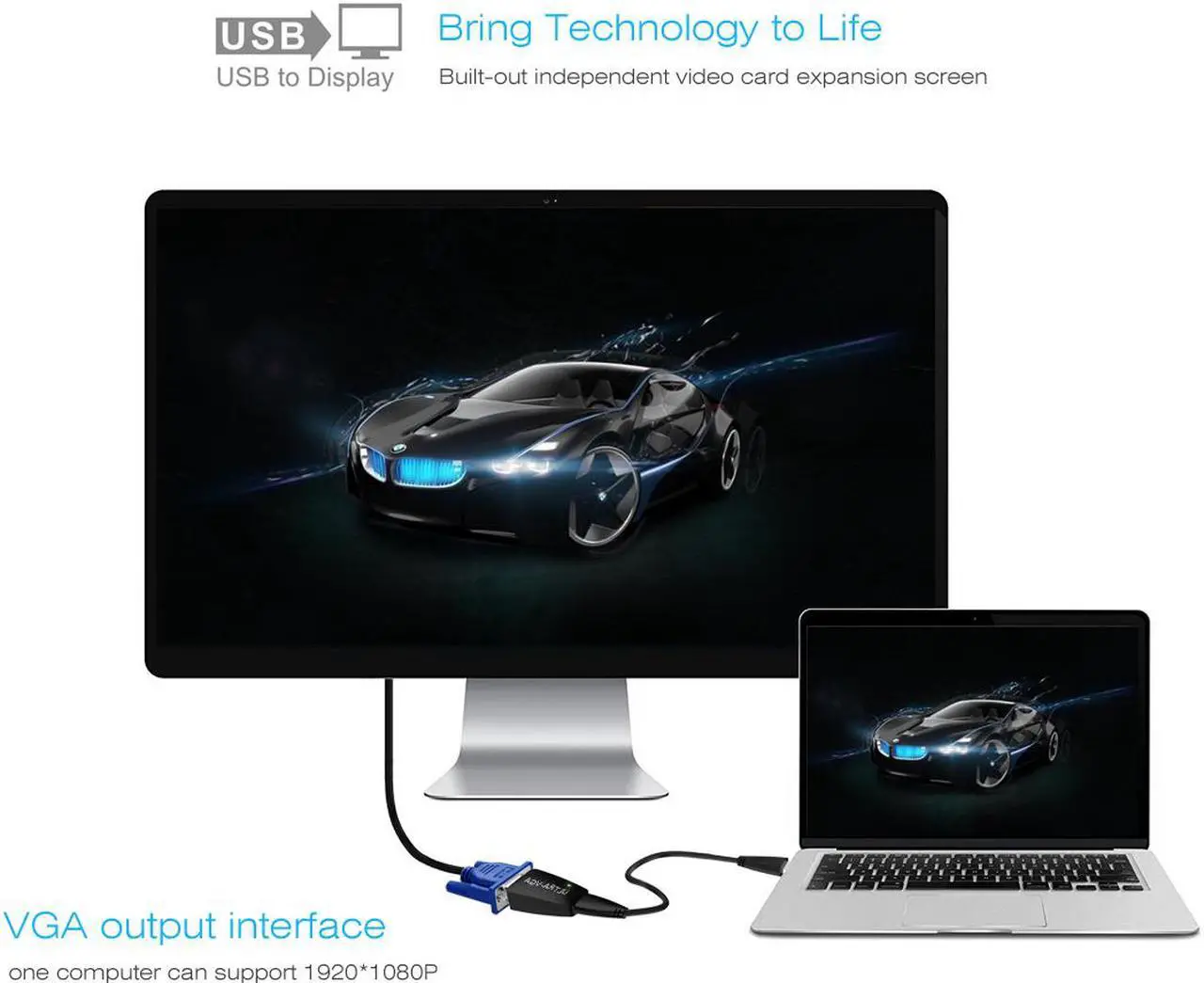 Alt view image 5 of 7 - Wavlink SuperSpeed USB 3.0 to VGA Adapter External Graphic Card Converter Pixels up to 1920 × 1080 with USB 3.0 to Micro B Cable Extend & Mirror Mode for Windows 7/ 8 /8.x /10