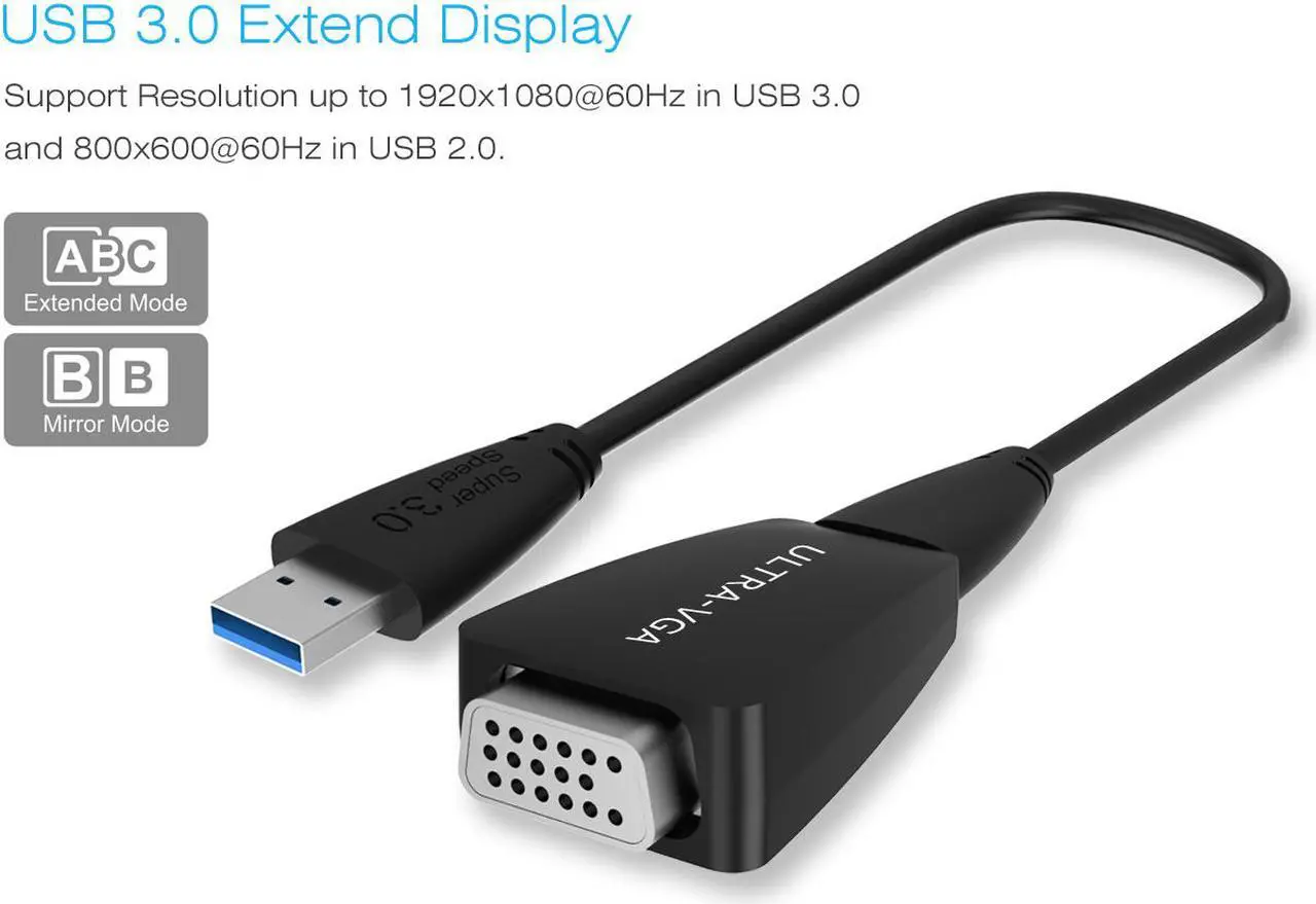 Alt view image 6 of 7 - Wavlink SuperSpeed USB 3.0 to VGA Adapter External Graphic Card Converter Pixels up to 1920 × 1080 with USB 3.0 to Micro B Cable Extend & Mirror Mode for Windows 7/ 8 /8.x /10