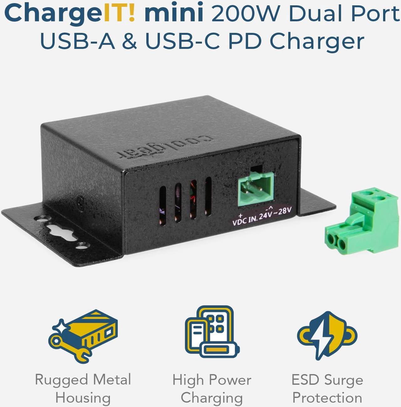 Alt view image 4 of 7 - Coolgear ChargeIt! Mini 200W Type-C PD Charger - Dual 100W Ports, Fast Charging, Screw Lock Compatible