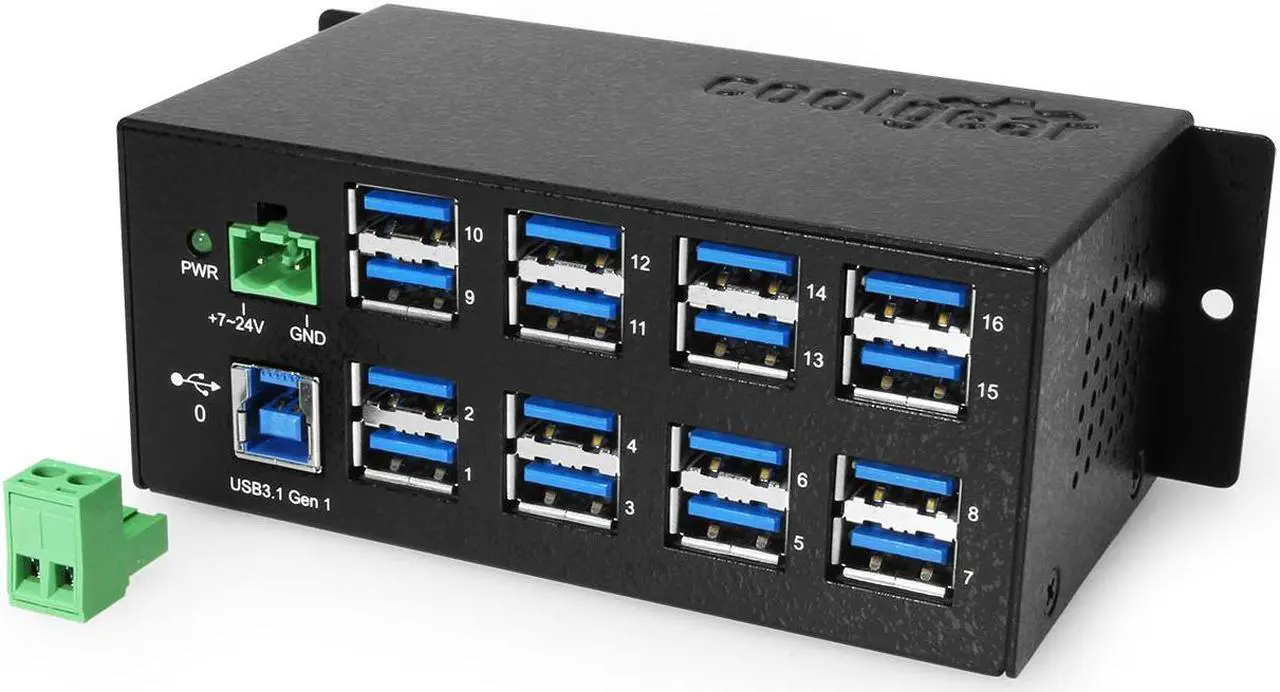 Alt view image 2 of 7 - Coolgear Industrial 16 Port USB 3.2 Hub with 5Gbps Speed, Surge Protection & Mounting Options