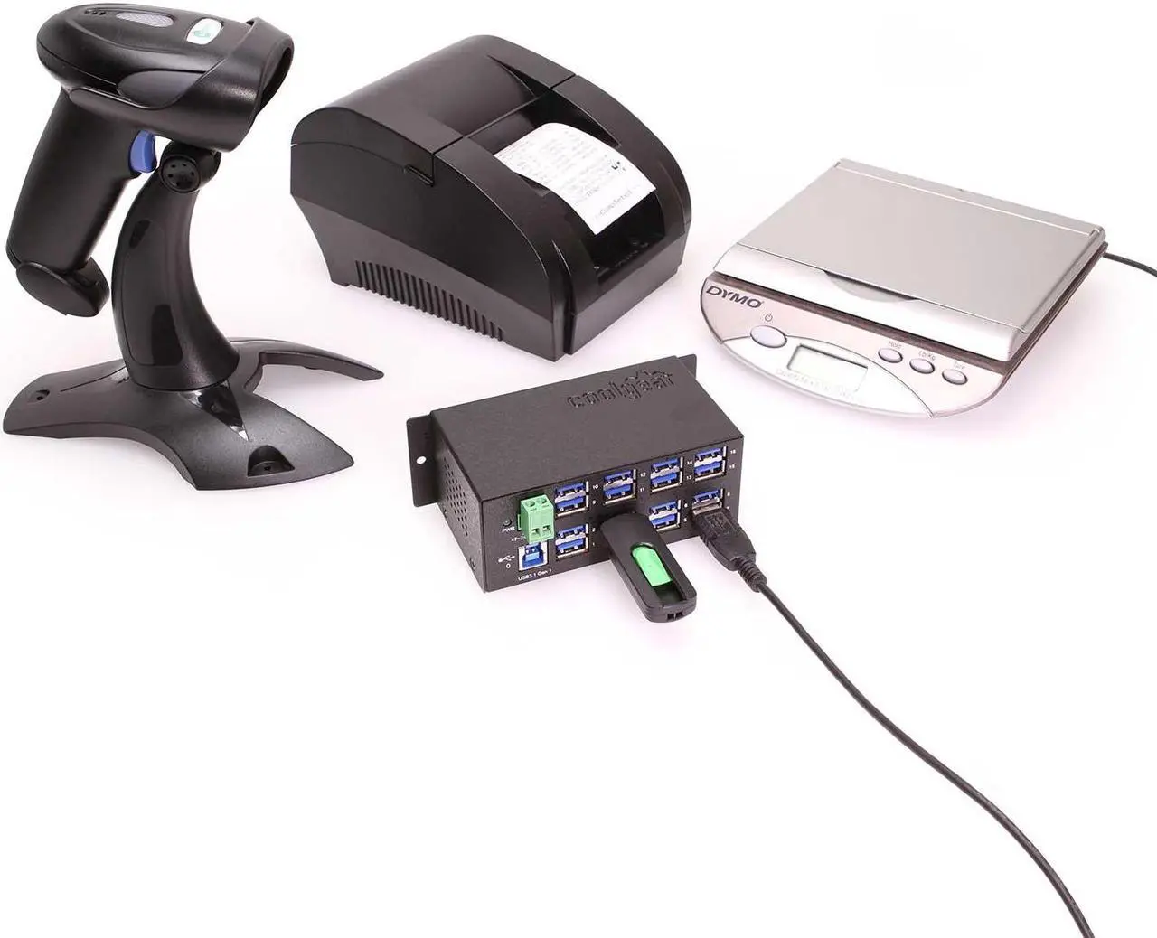 Alt view image 6 of 7 - Coolgear Industrial 16 Port USB 3.2 Hub with 5Gbps Speed, Surge Protection & Mounting Options